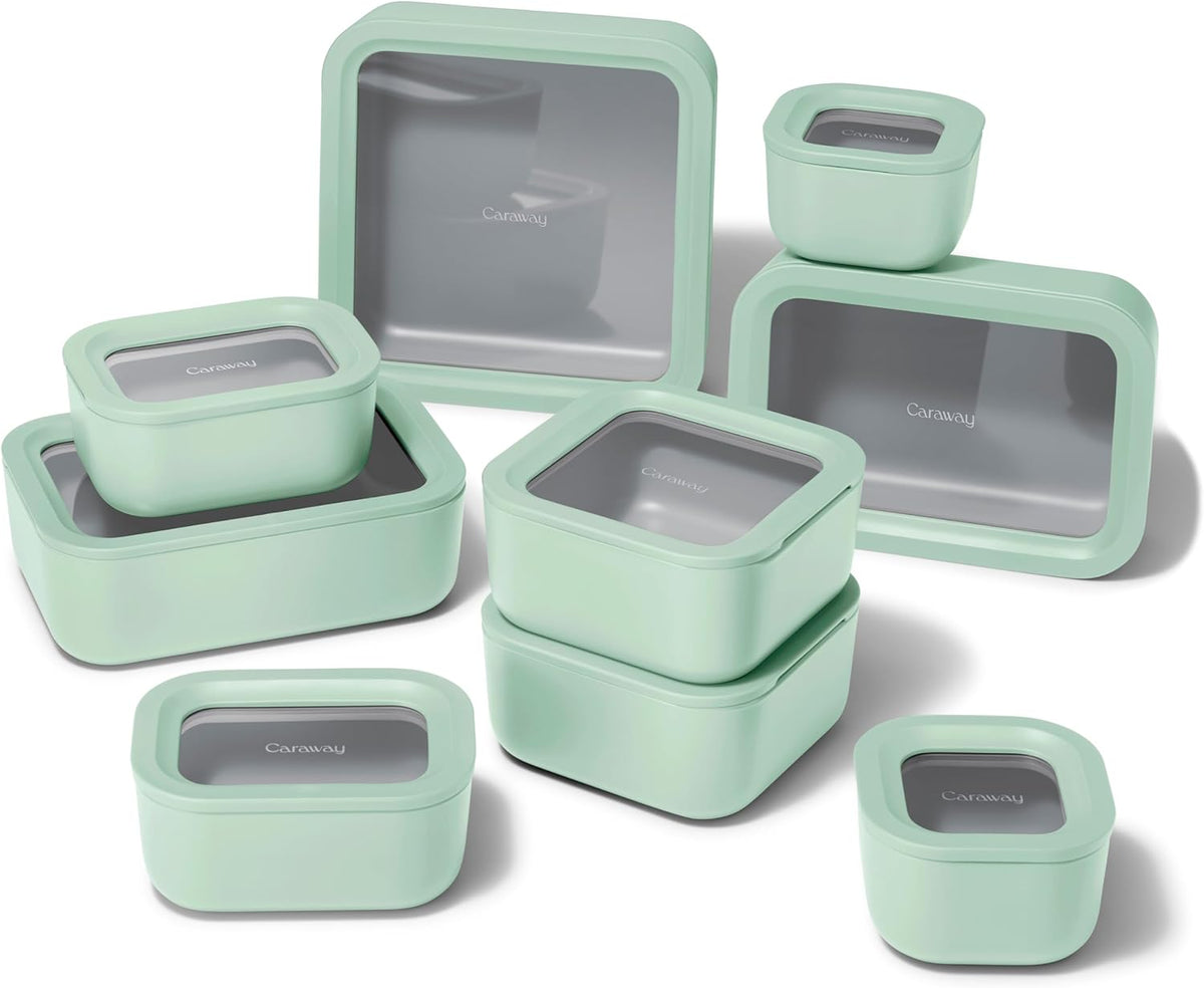 Caraway 25pc Glass Food Storage Set - Non-Toxic Ceramic-Coated Glass - Air Release Technology
