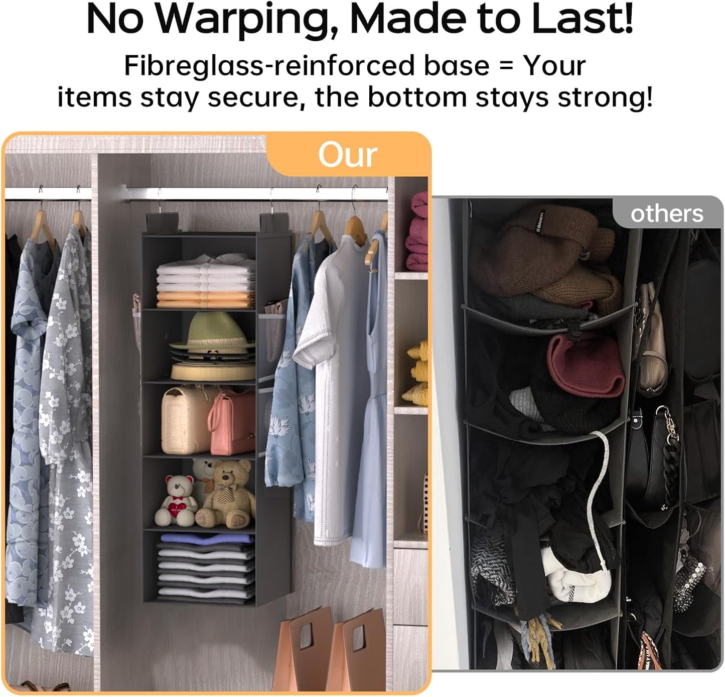 Deep Hanging Closet Organizers and Storage, Closet Hanging Storage Shelves with 5 Shelves and 4