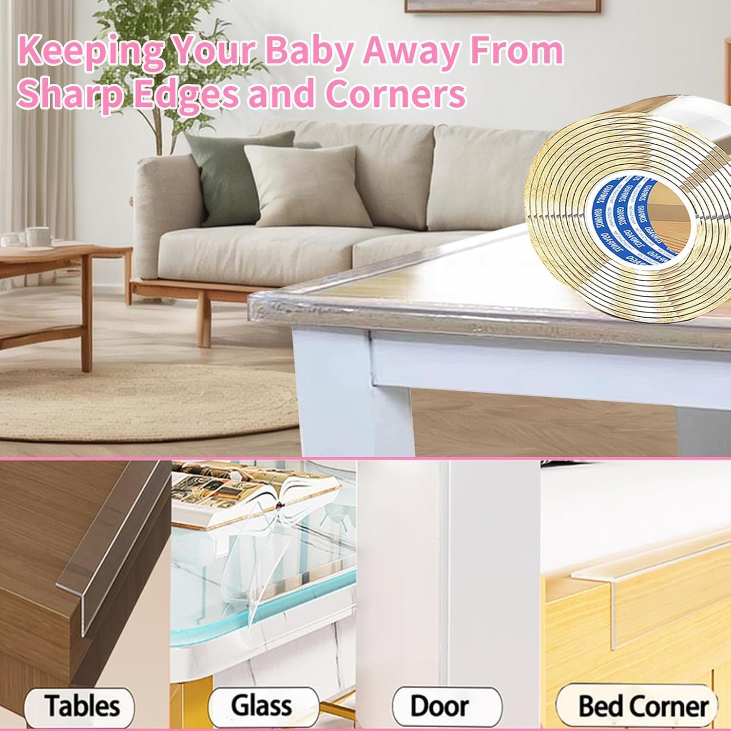 Clear Soft Corner Protectors for Furniture Strip,0.8in x13FT,2 RollSharp Edge & Table Bumper,Window
