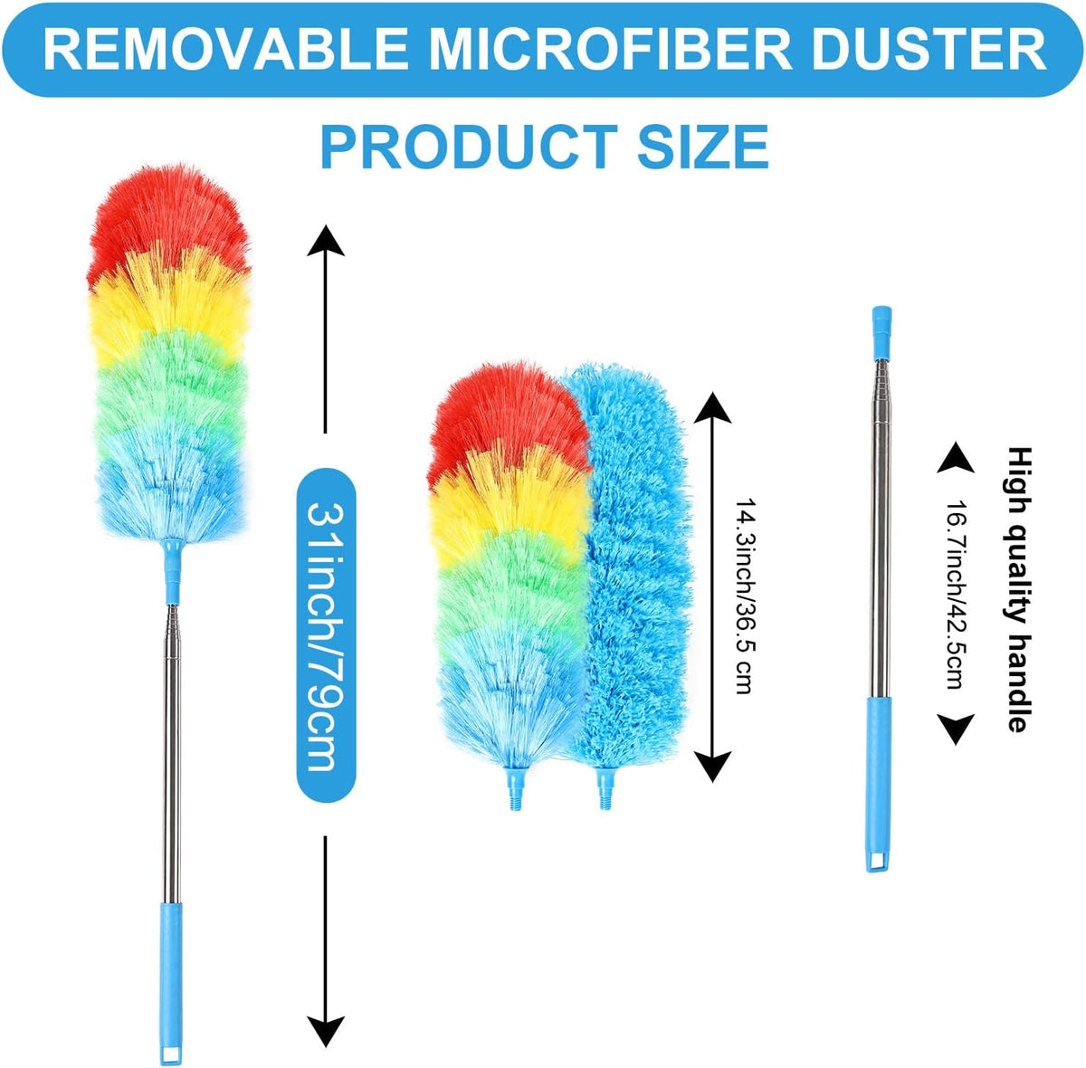 Rainbow Extendable Static Duster Reusable Microfiber Duster with 100" Telescoping Pole, Beandable