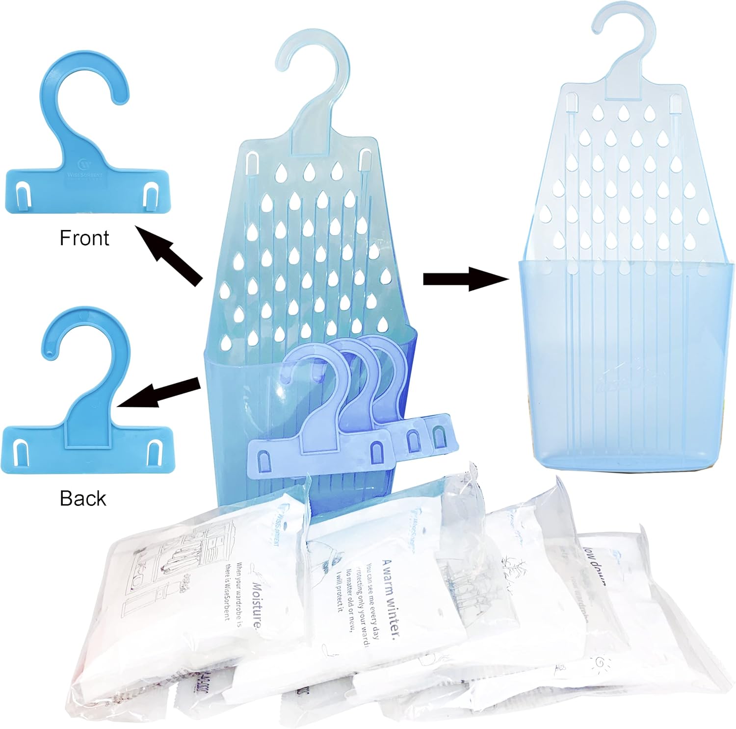 Moisture Absorber Packets with Plastic Case & Hook, Odor Eliminator, Leak Proof, Fragrance Free