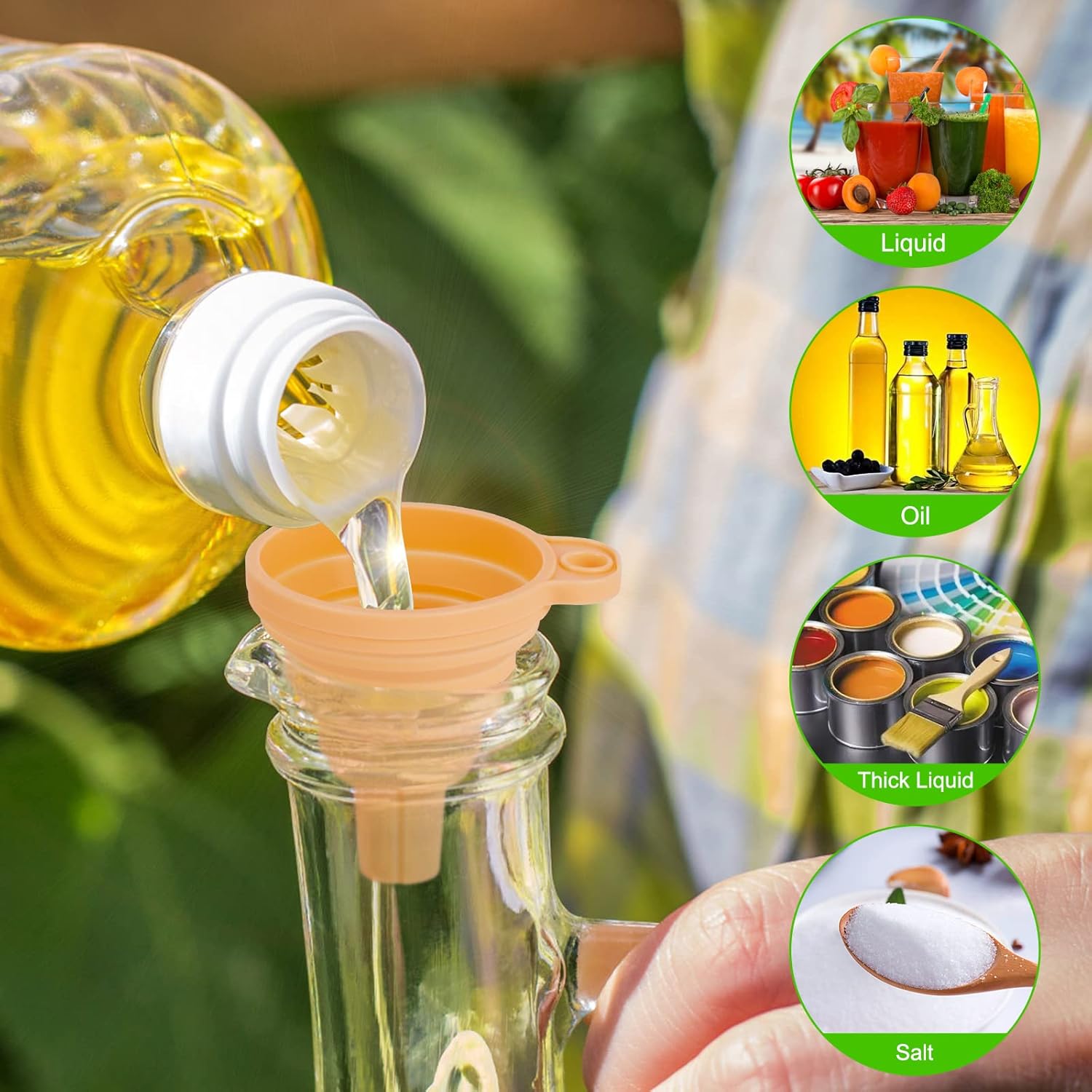 Kitchen Funnel Set 7 Pack, Collapsible Silicone Funnel for Filling Bottles, Beverage, Lab, Oil