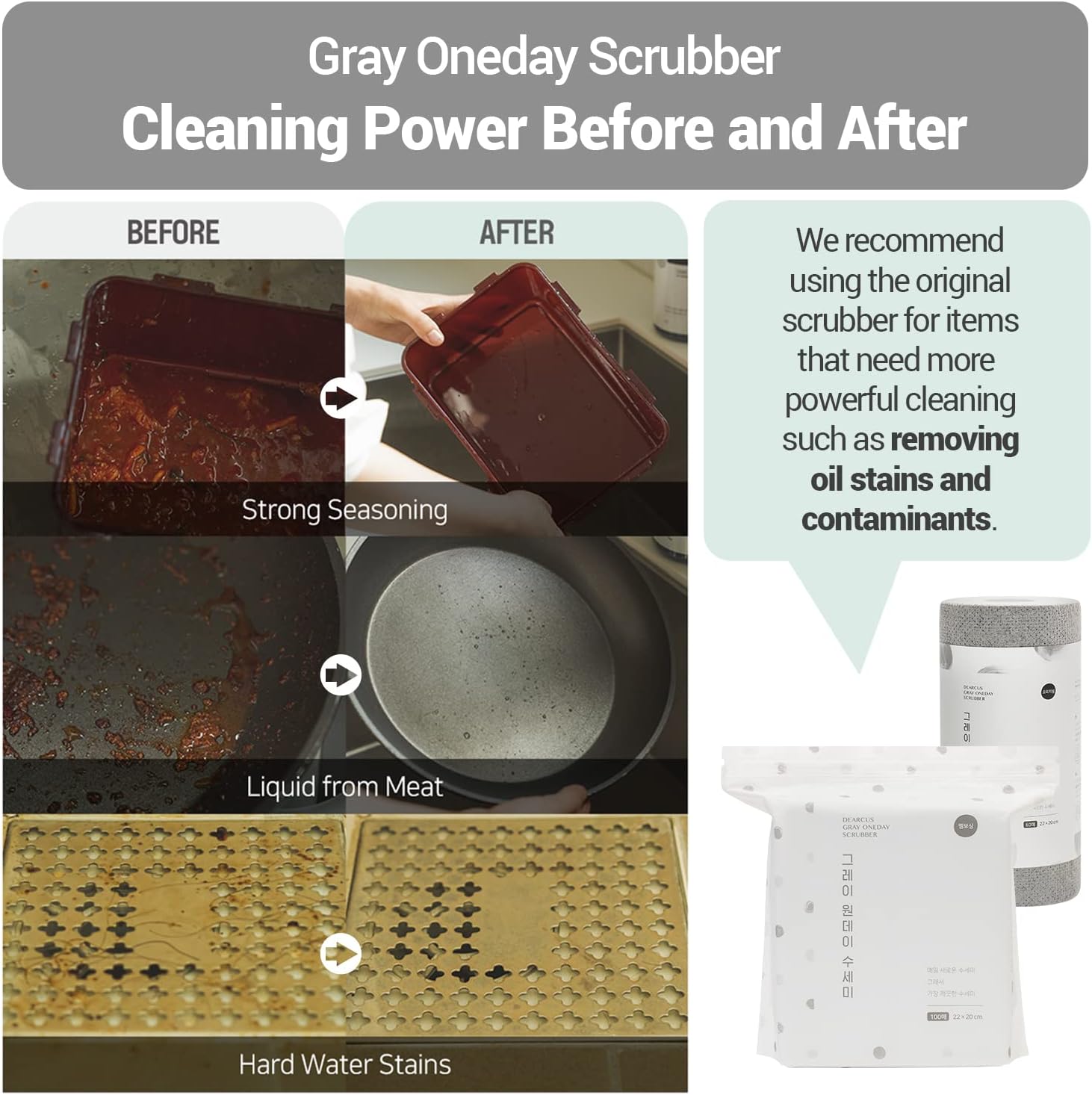 DEARCUS Gray One Day Scrubber - No Odor Dishcloths for Washing Utensils, Cookware, & Cooktop