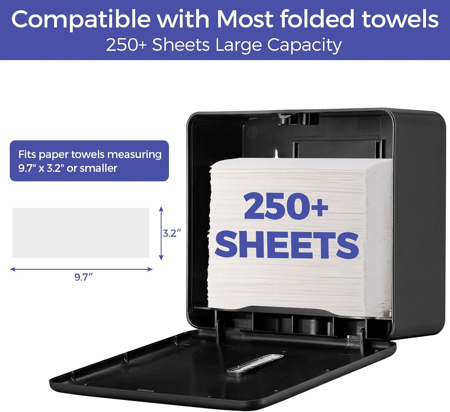 2-Pack Multifold Paper Towel Dispenser Wall Mount (Black) – Large Capacity C-Fold, Trifold, and