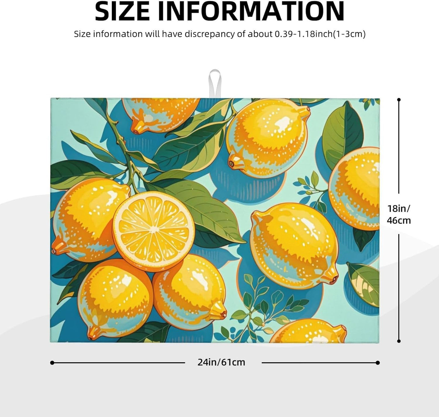 lemon Dish Drying Mat Highly Absorbent Double-Sided Microfiber with Hanging Loop Reversible Drain