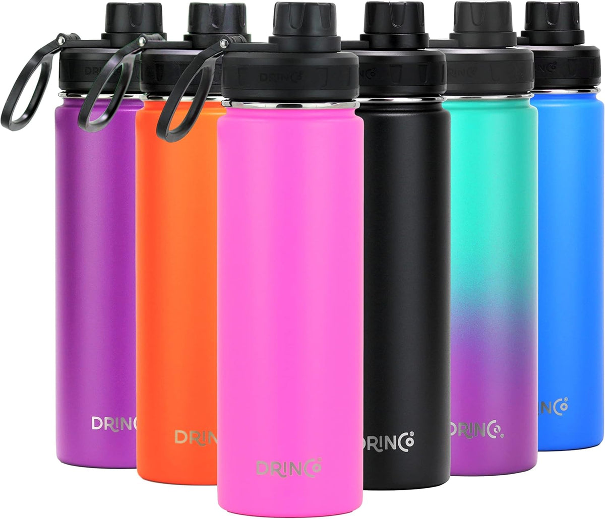 DRINCO Stainless Steel Water Bottle Spout Lid Vacuum Insulated Double Wall Water Bottle Wide Mouth