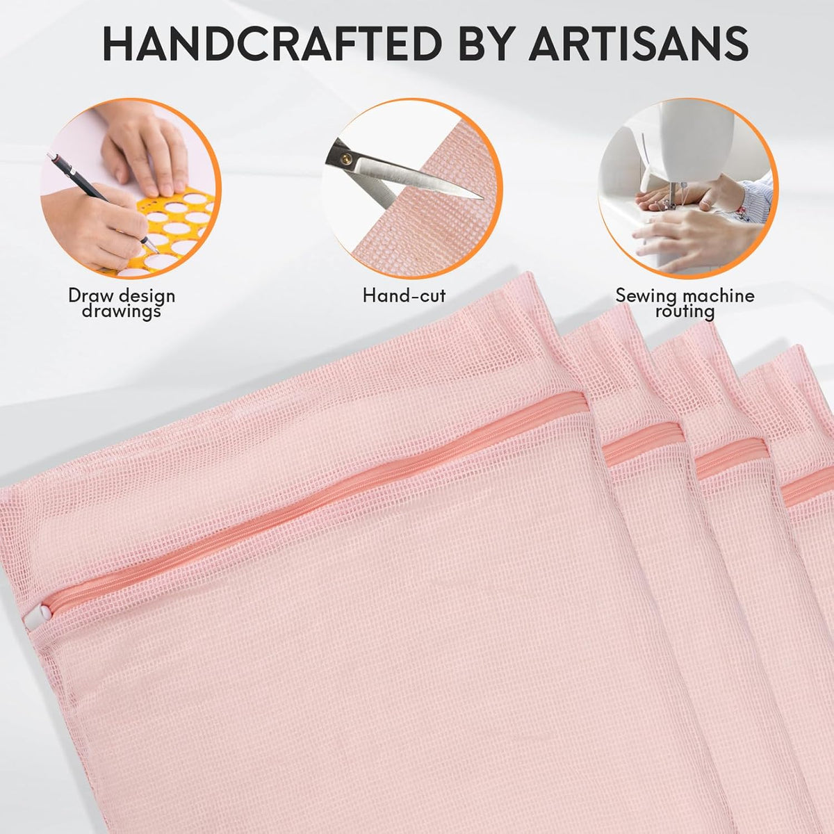4-Piece Pink Large Durable Organic Cotton Mesh Laundry Bags with Sturdy Zippers and Breathable Mesh