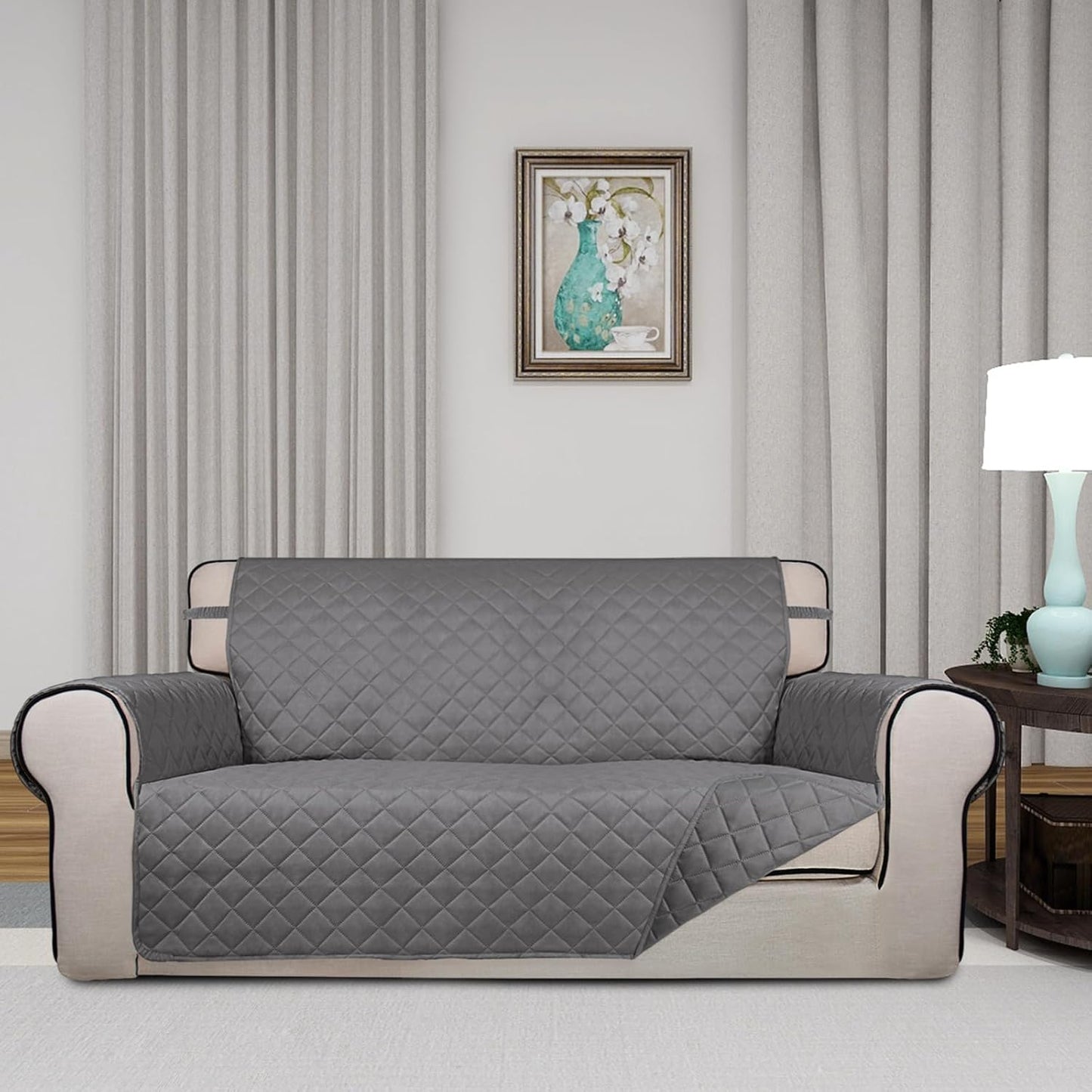 PureFit Reversible Quilted Sofa Cover, Water Resistant Slipcover Furniture Protector, Washable