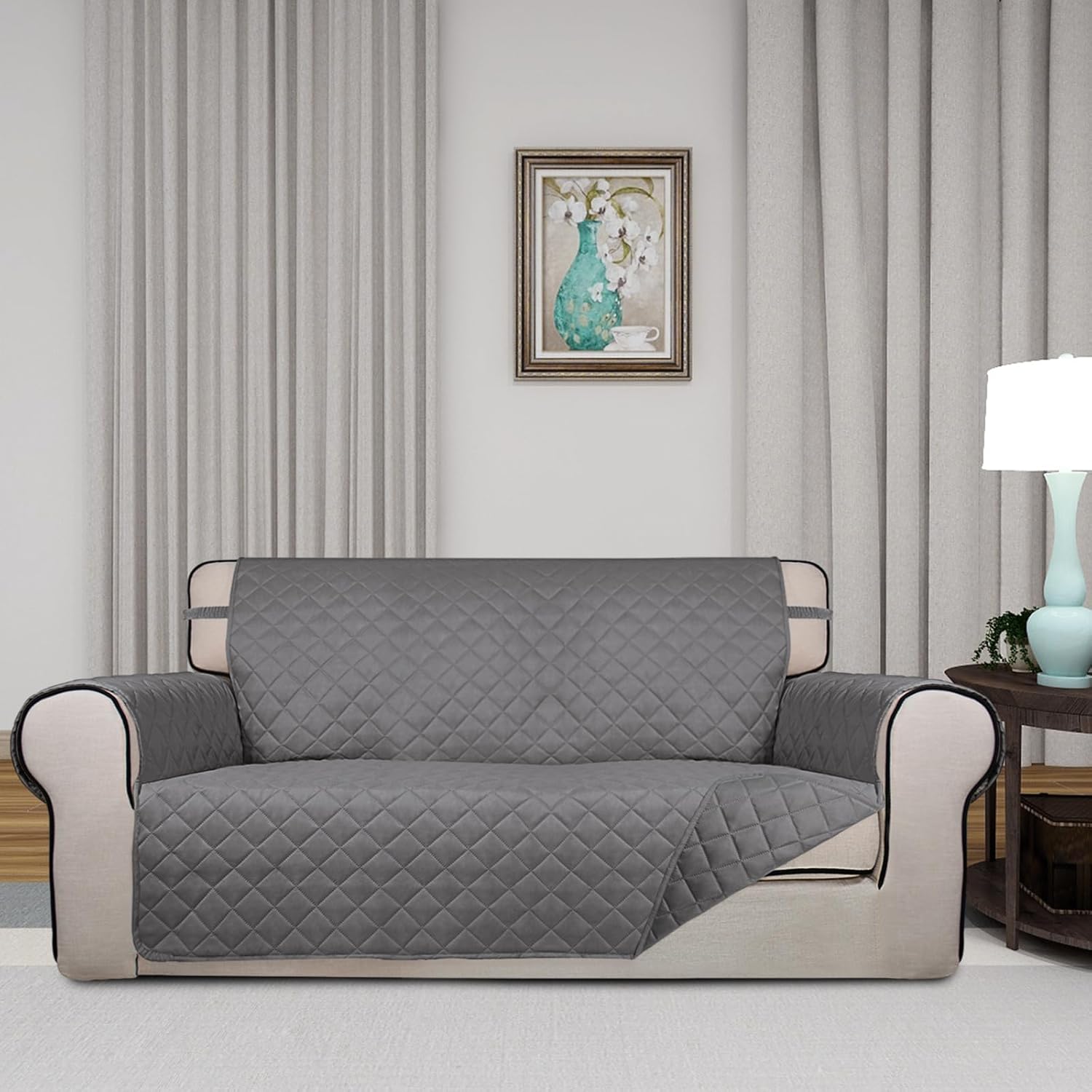 PureFit Reversible Quilted Sofa Cover, Water Resistant Slipcover Furniture Protector, Washable
