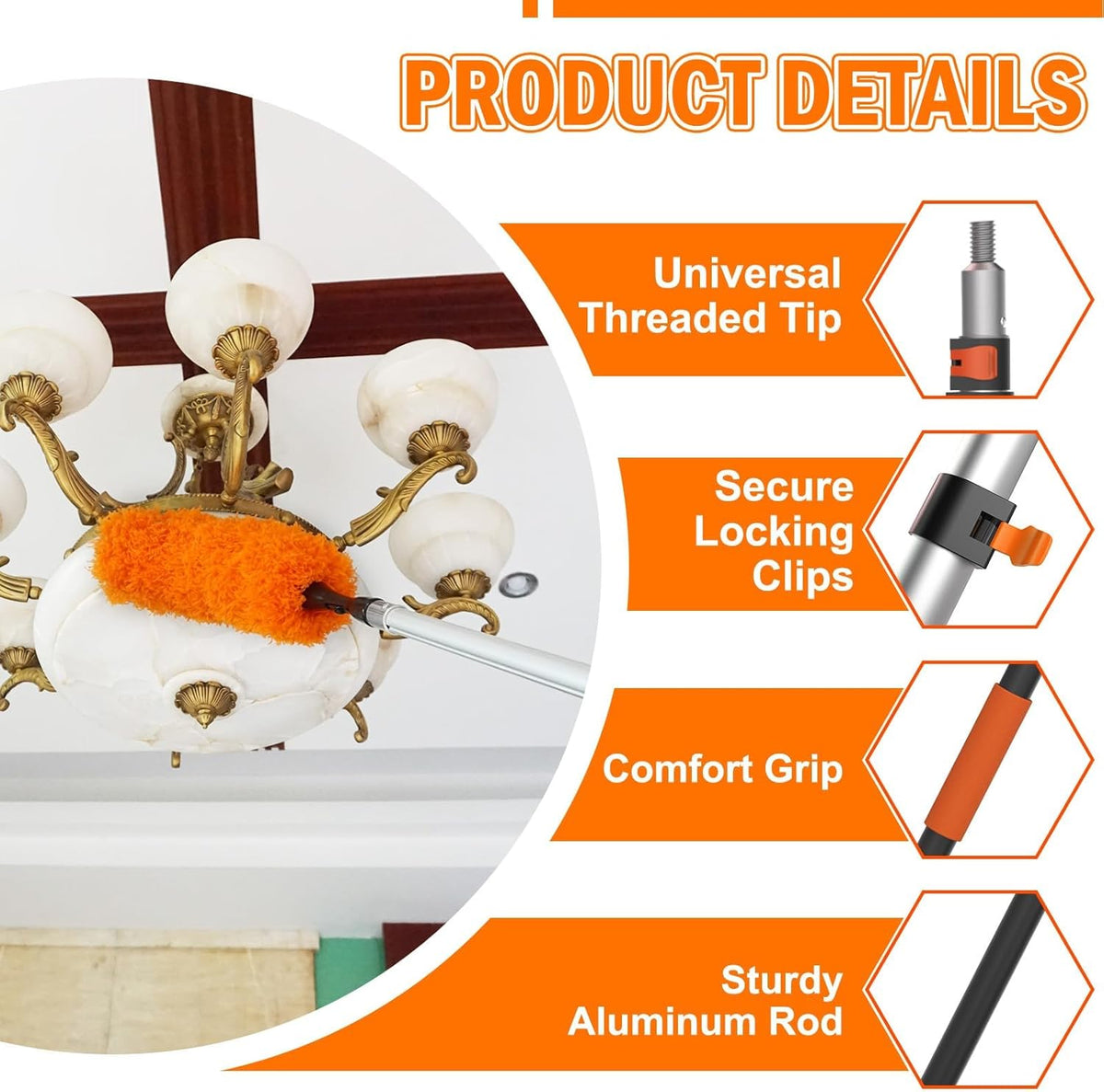 26FT High Reach Duster Cleaning Kit with Extension Pole, High Ceiling Fan Cleaner Duster Tool for