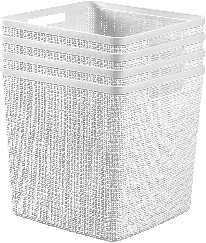 Curver Jute Decorative Plastic Organization and Storage Basket Perfect Bins for Home Office, Closet