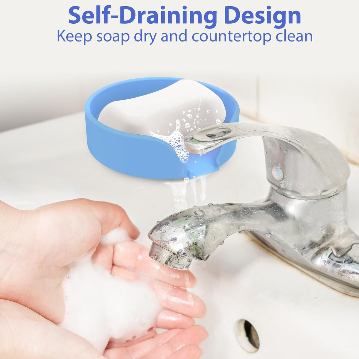 Self Draining Soap Dish, Silicone Suction Cup Soap Holder Tray Savers Container Sponge Holder for