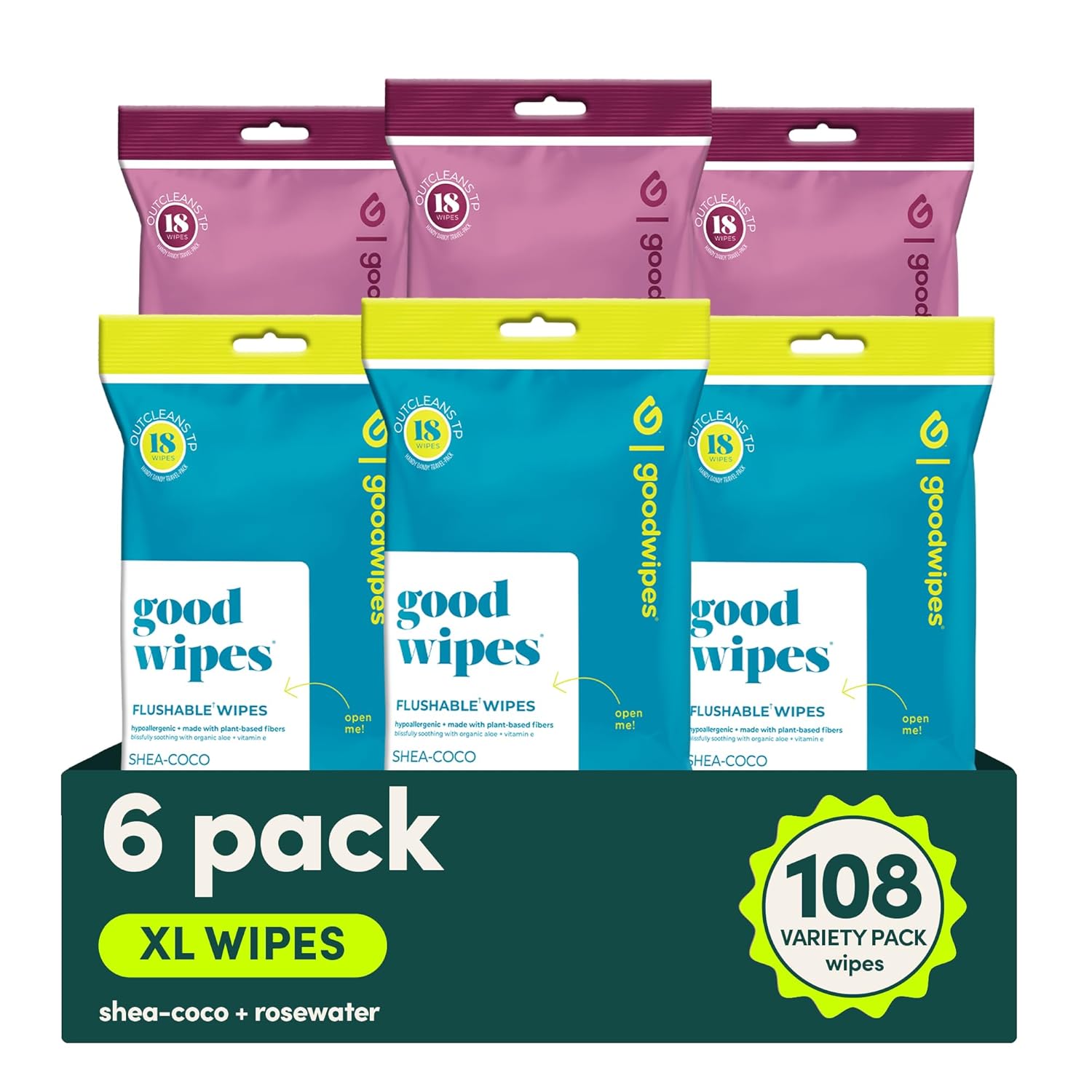 goodwipes Flushable Wipes Travel Size - Extra Large Adult Wet Wipe - On-the-Go Portable Wipes