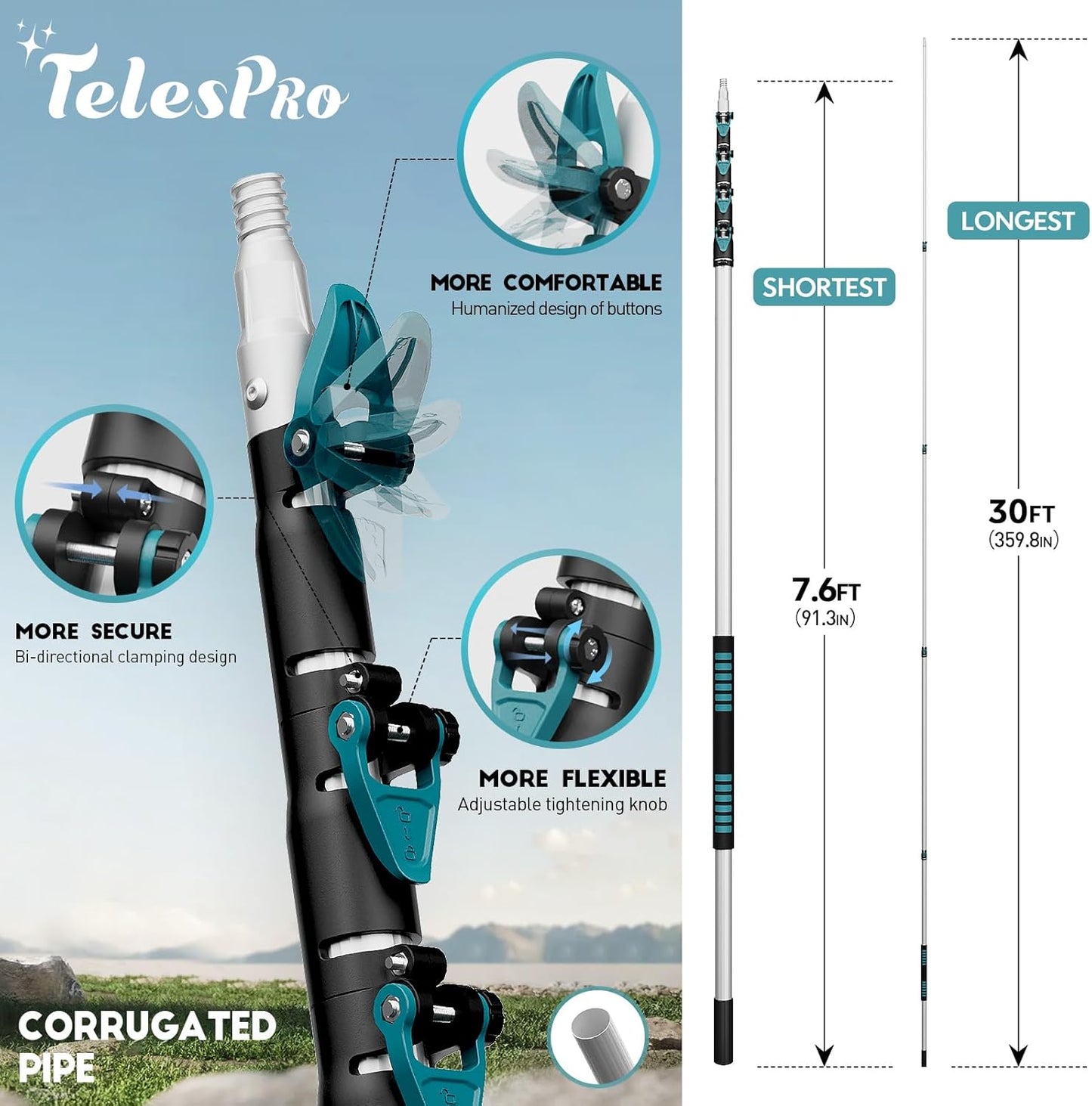 36 Foot High Reach Duster Kit with 7-30FT Extension Pole High Ceiling Dusting and Window Cleaning