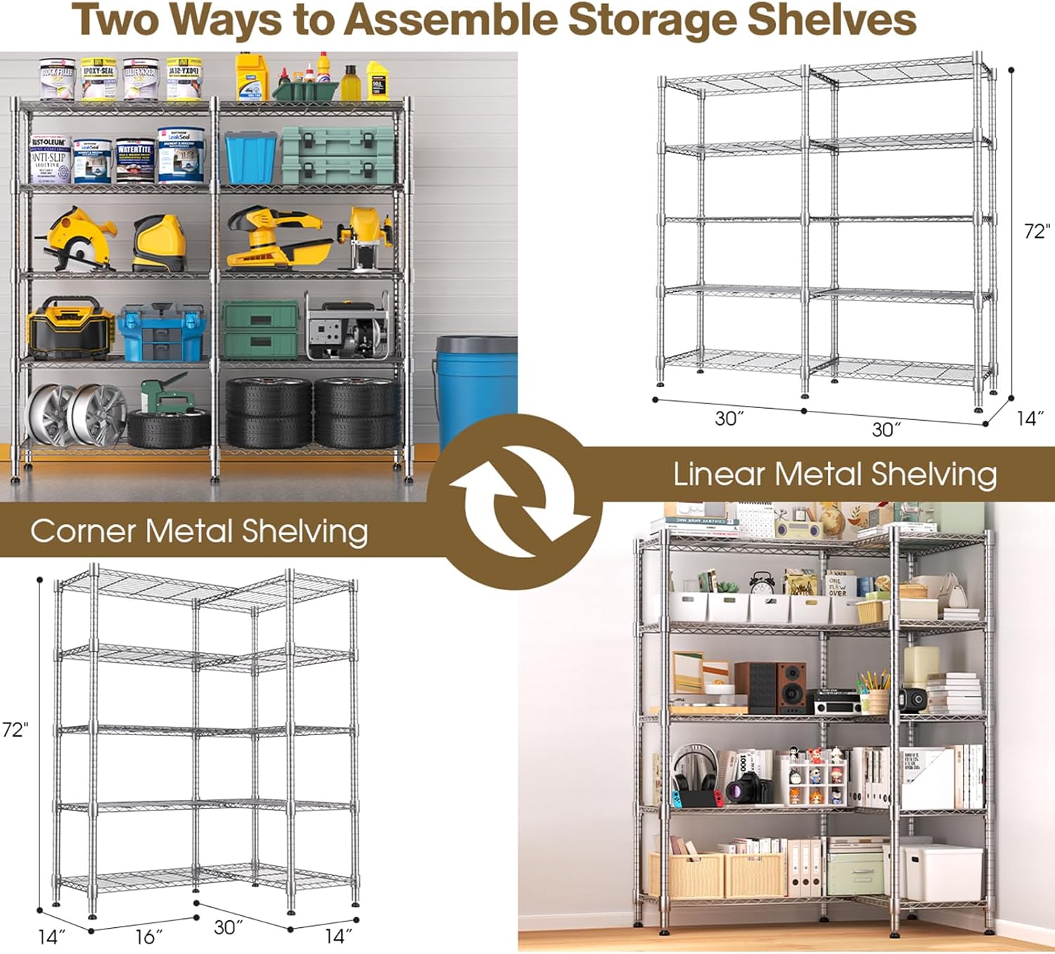 Himimi Storage Shelves-5 Tier Heavy Duty Wire Shelving Unit with Leveling Feet, 1500LBS Adjustable