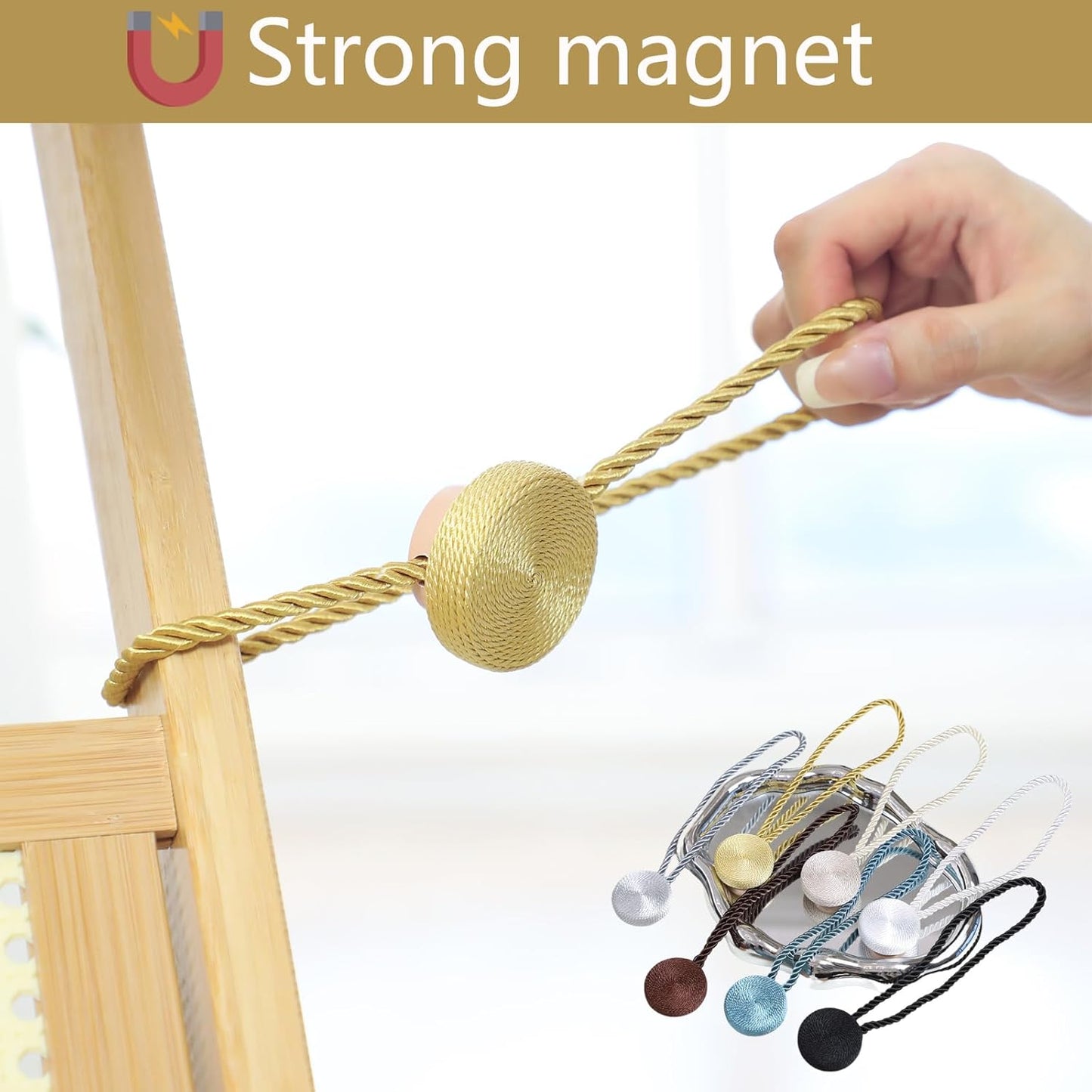 Magnetic Curtain Tiebacks - 12mm Magnetic Tie Backs for Curtains, Heavy Duty No Drill Curtain
