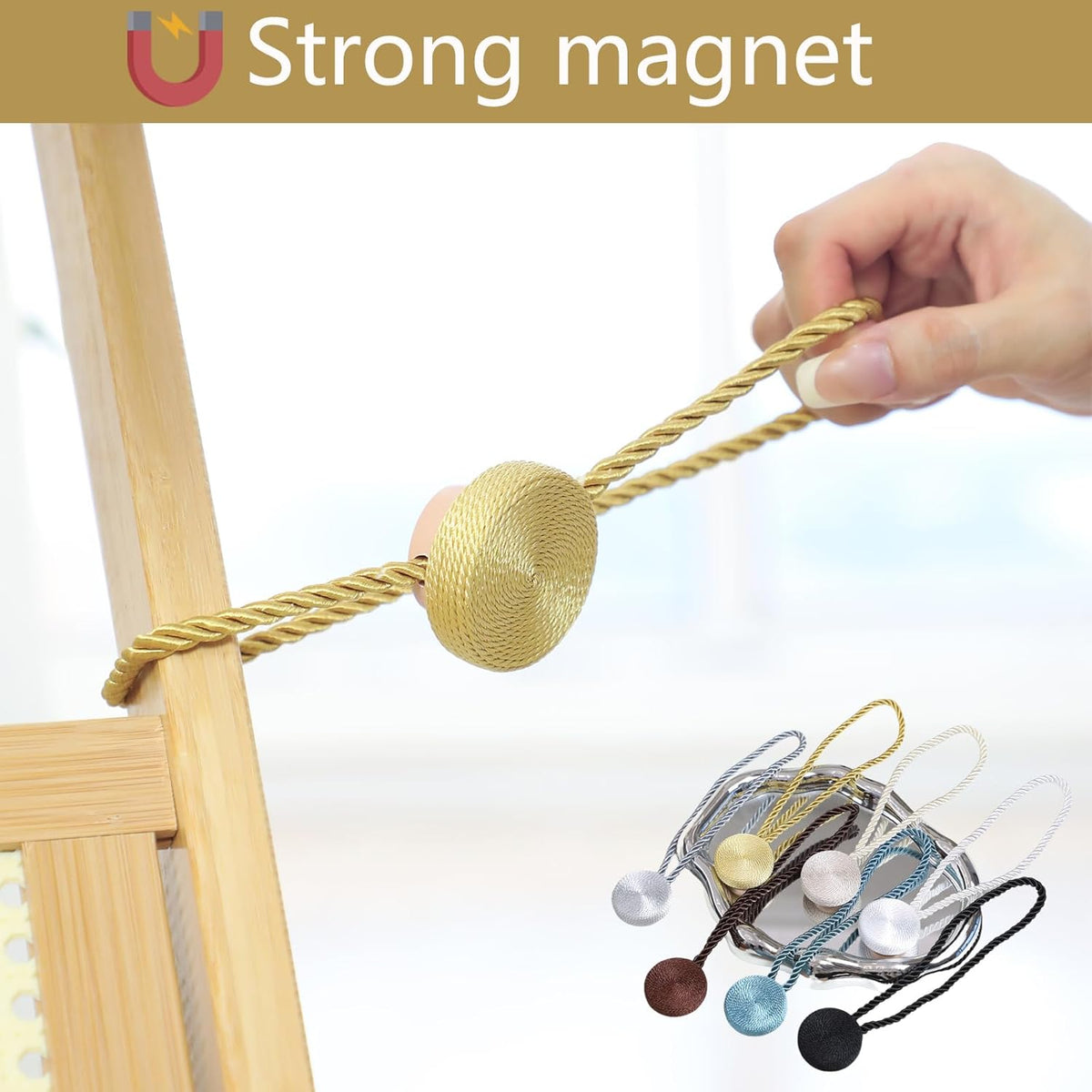 Magnetic Curtain Tiebacks - 12mm Magnetic Tie Backs for Curtains, Heavy Duty No Drill Curtain
