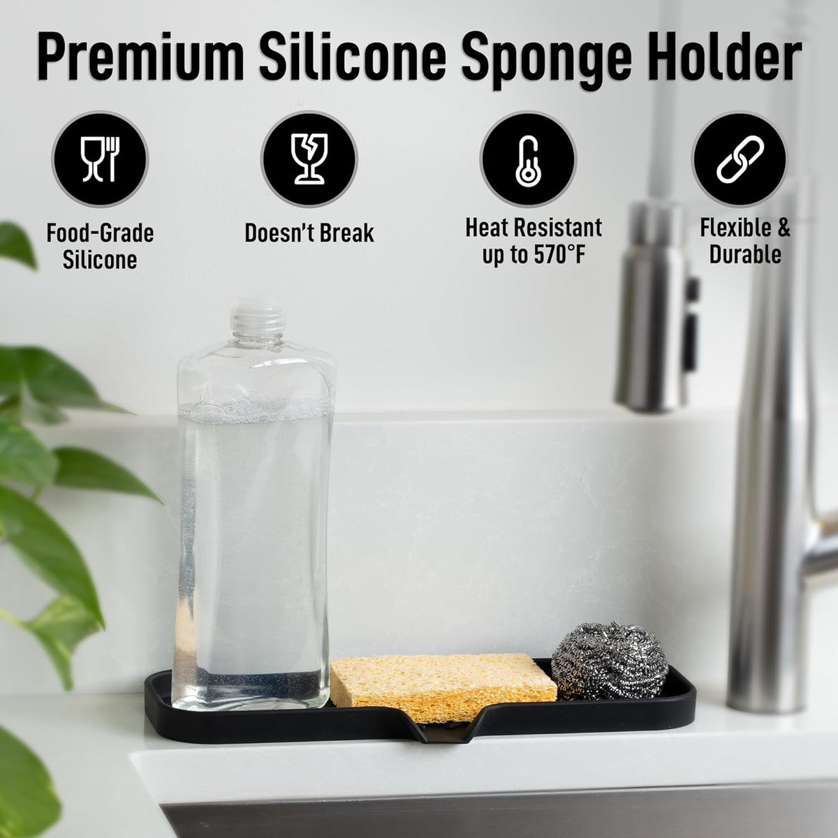 Zulay Large Silicone Sponge Holder (12x4) – Flexible Sink Organizer Tray for Kitchen & Bathroom