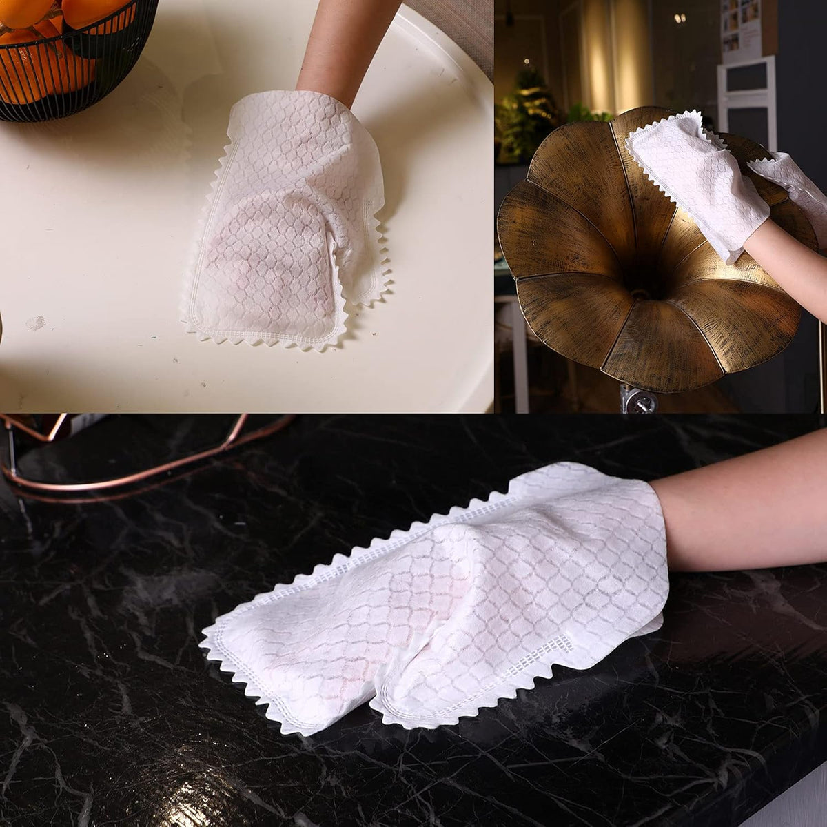 60 Pieces White Microfiber Dusting Gloves Artisan Dusting Mitt Microfiber Cloth Replaces Dust Wipes
