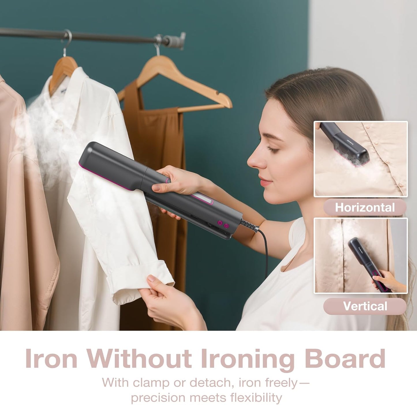 Newbealer 3in1 Clamp Travel Steam Iron with Global Voltage, 100-240V Clothes Steamer, Dry Ironing &