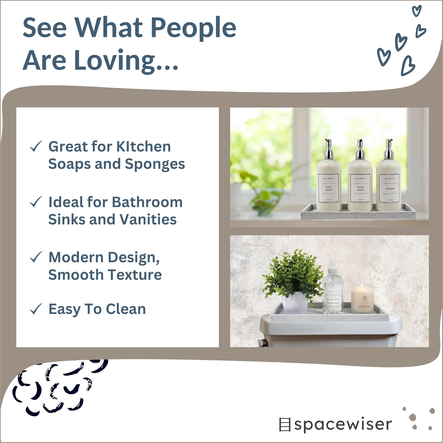 Countertop and Vanity Tray - 2 PC Large 11.7" Silicone Bathroom Trays, Counter Organizer, Dish Soap