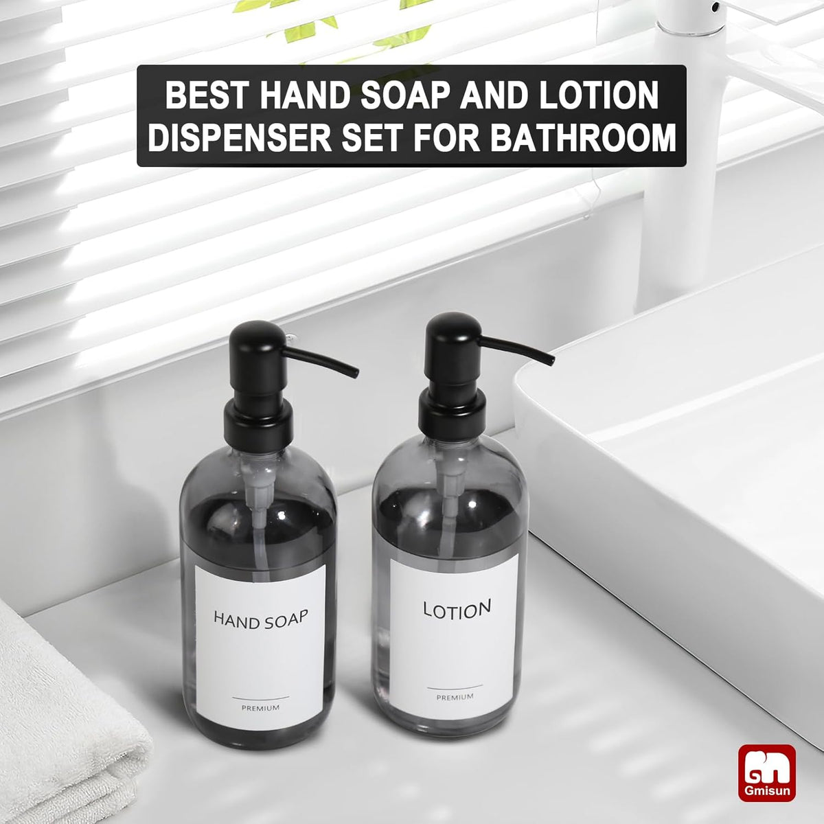 GMISUN Black Soap Dispenser, 2 Pack Hand Soap Dispensers for Bathroom, 17 Fl Oz Dish Soap Dispenser