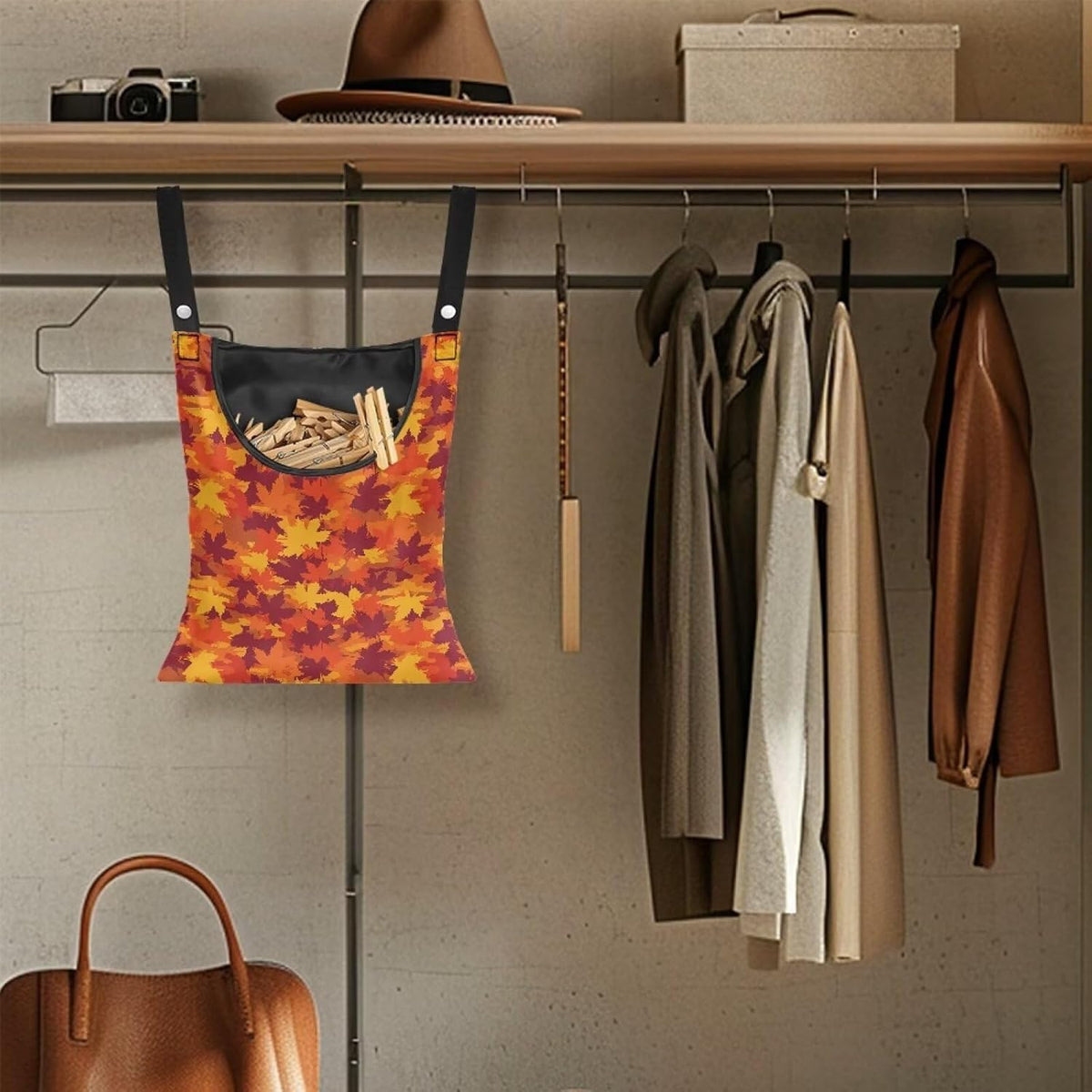 Maple Leaf Clothespin Storage Hanger Bags Beer Laundry Clothespin Bag, Clothespin Bag with a Large