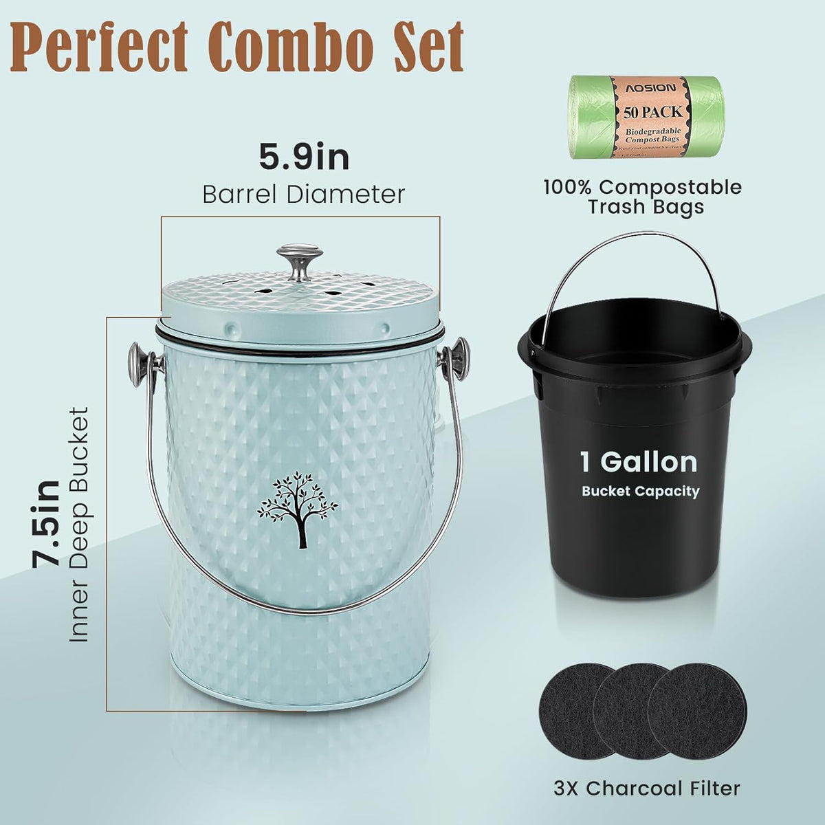AOSION Countertop Compost Bin Kitchen,Odor Resistant Indoor Compost Bin with Lid and Compost
