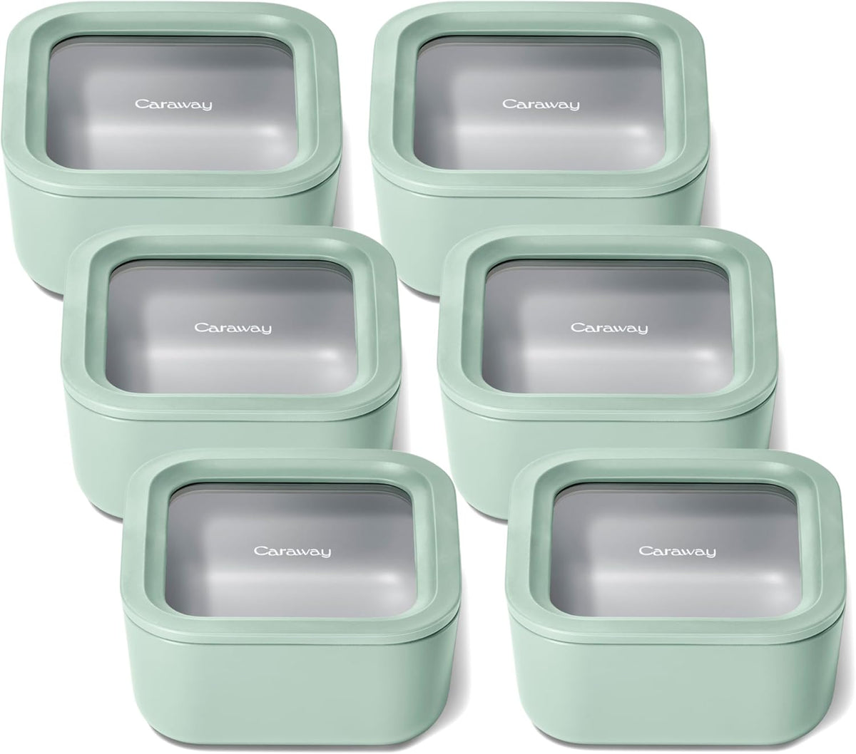 Caraway 6pc Glass Food Storage Set – 4.4 Cup Food Containers (6) - Ceramic Coated - Non Toxic, Non