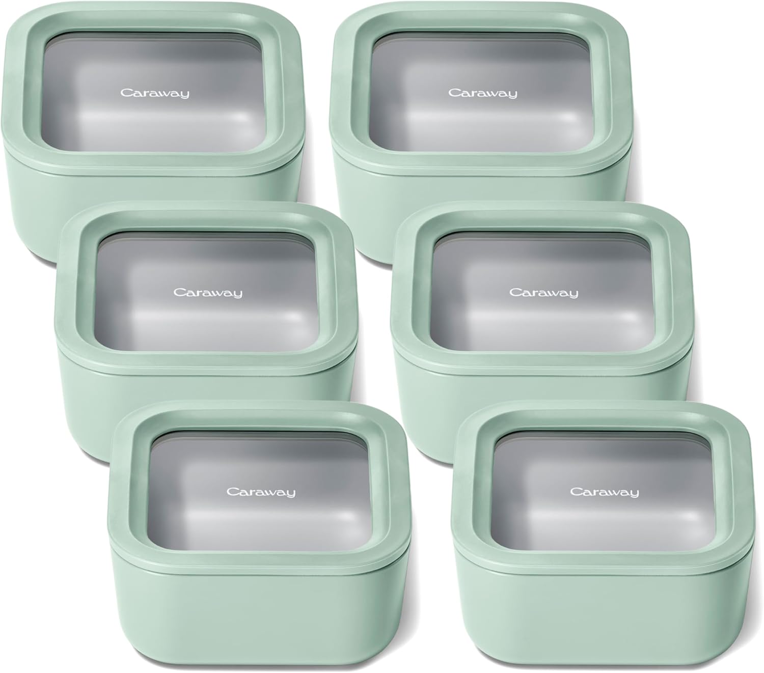 Caraway 6pc Glass Food Storage Set – 4.4 Cup Food Containers (6) - Ceramic Coated - Non Toxic, Non