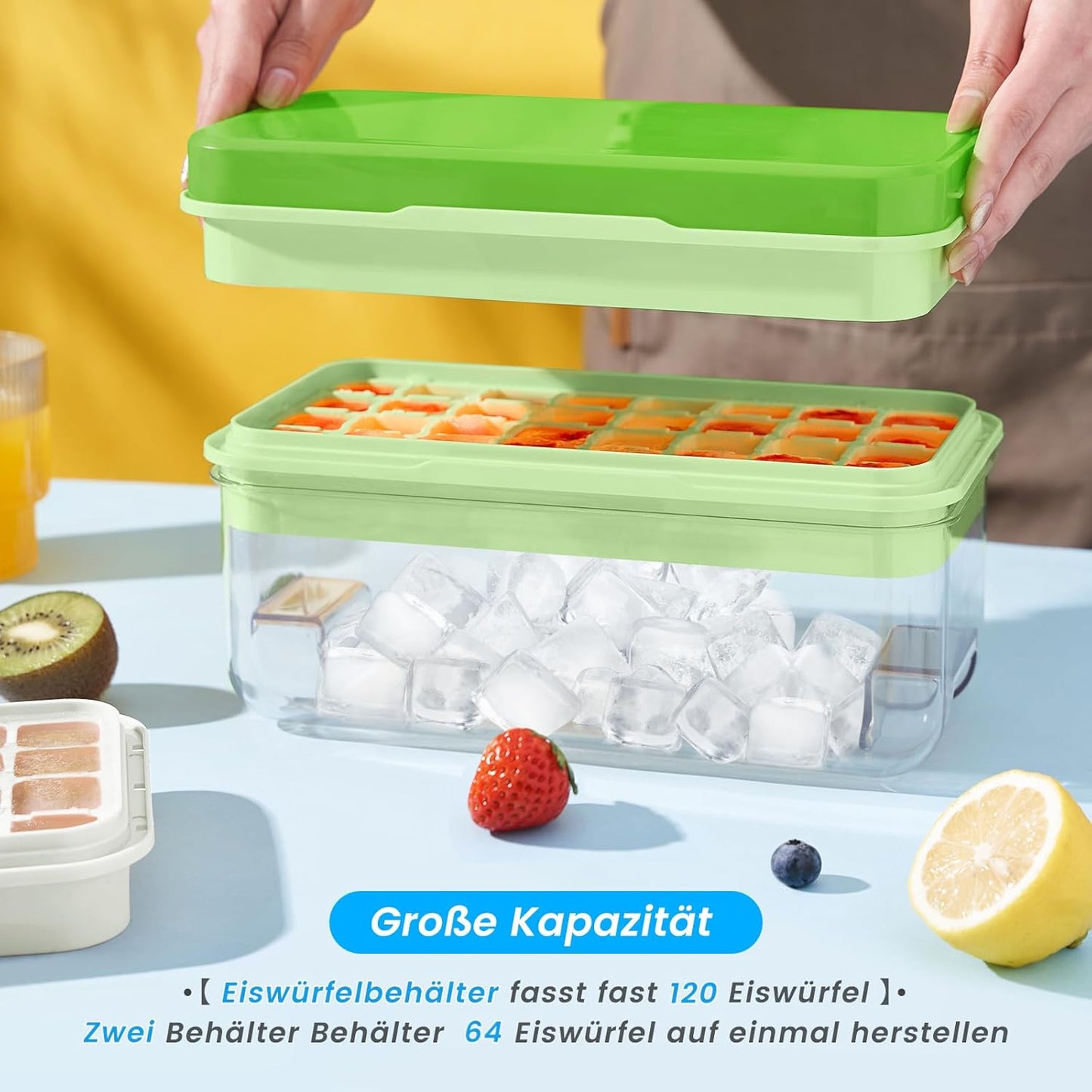 PHINOX Ice Cube Tray With Lid and Bin, Ice Trays for Freezer, Flexible Ice Cube Trays, Making 64