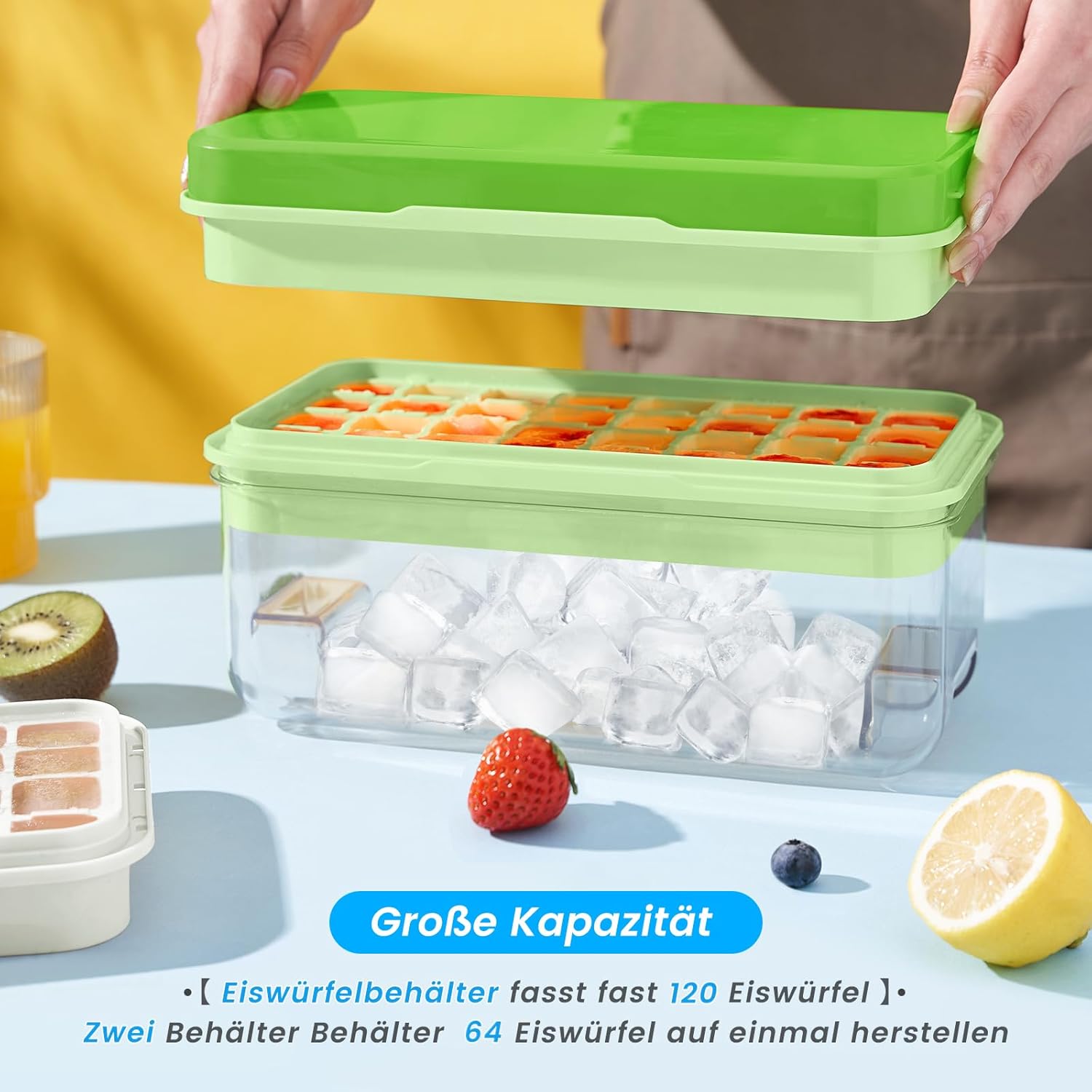 PHINOX Ice Cube Tray With Lid and Bin, Ice Trays for Freezer, Flexible Ice Cube Trays, Making 64