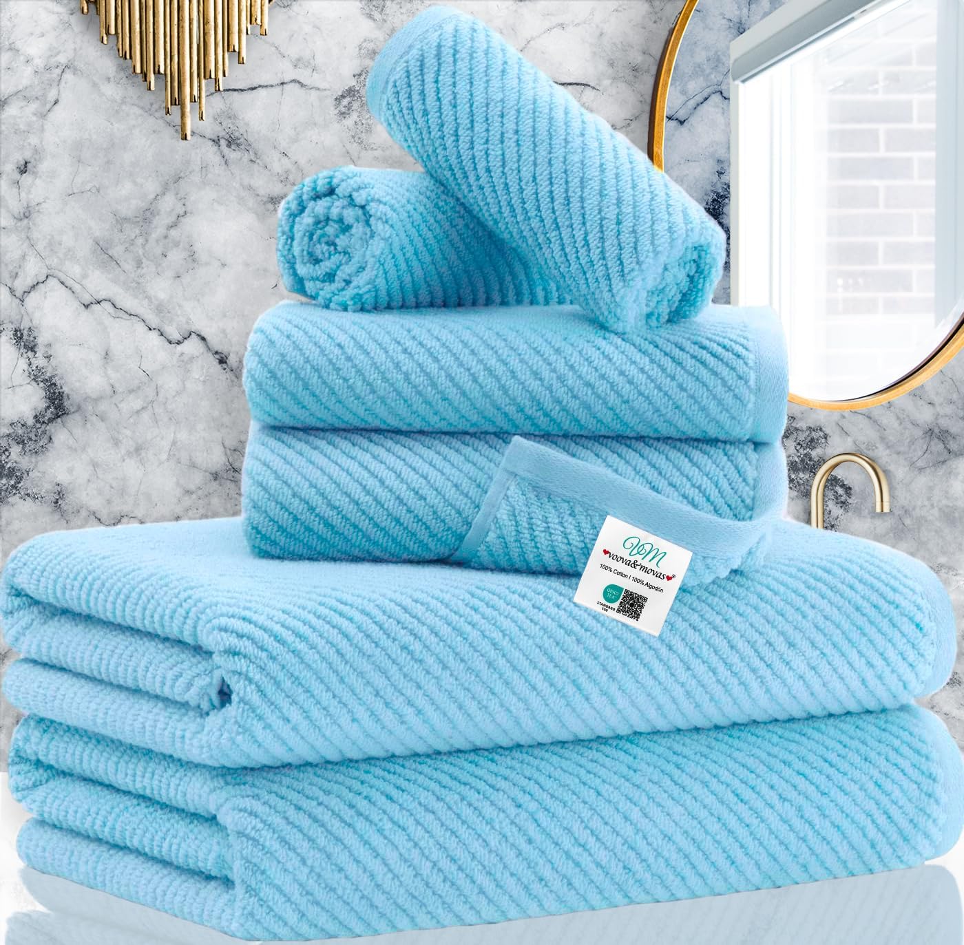 Towels for Bathroom - 100% Cotton | Quick Dry | Lightweight | Thick | Soft, Towel Set of 6, 2 Large