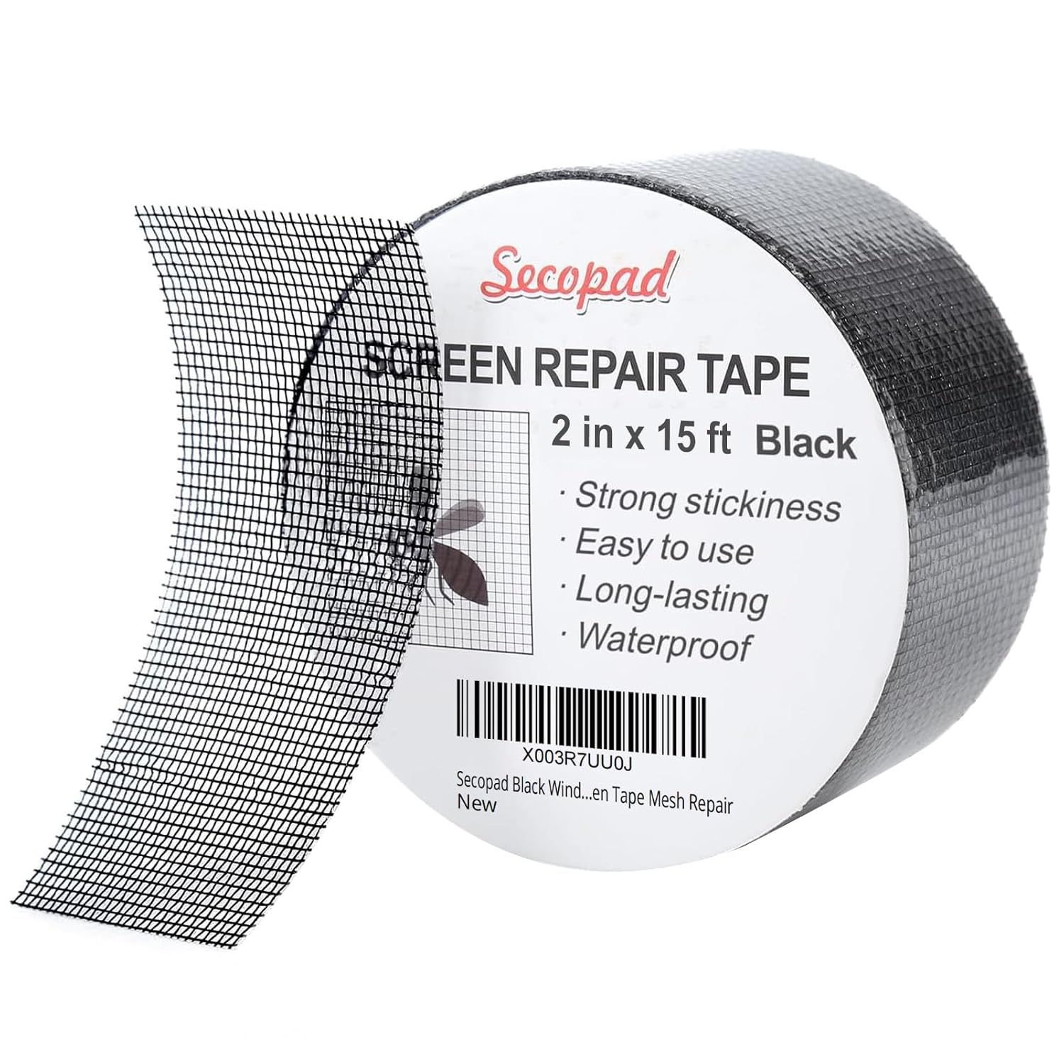 Black Window Screen Repair Tape, 2 in X 15 FT (180IN) Screen Repair Kit for Windows or Doors