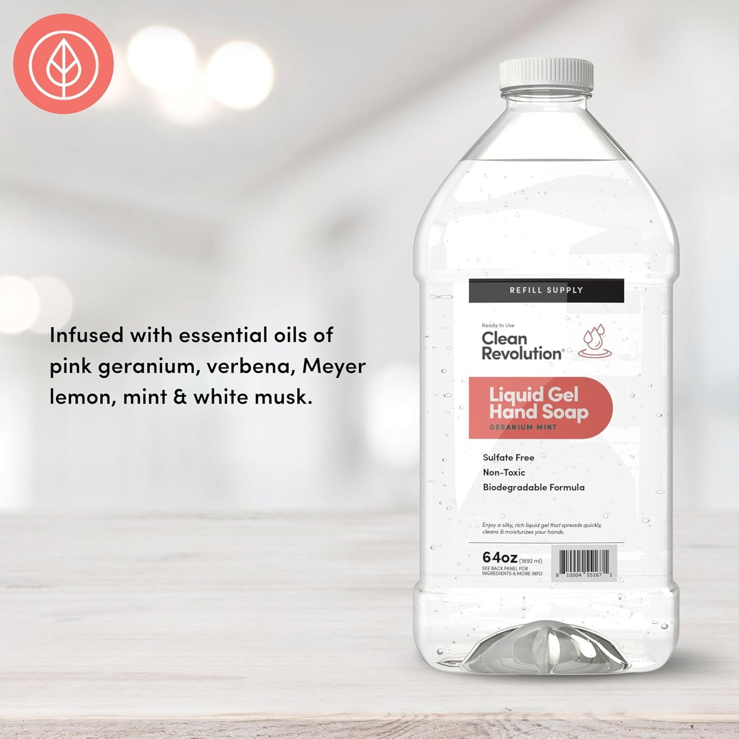 Clean Revolution Liquid Gel Hand Soap, Silky Rich Liquid, Quick Lather, Fast Rinsing, Contains Real