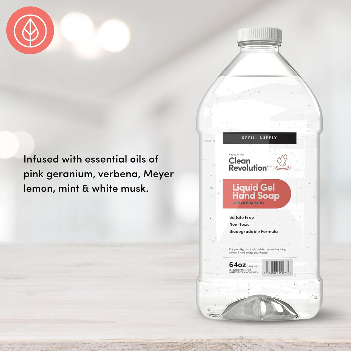 Clean Revolution Liquid Gel Hand Soap, Silky Rich Liquid, Quick Lather, Fast Rinsing, Contains Real
