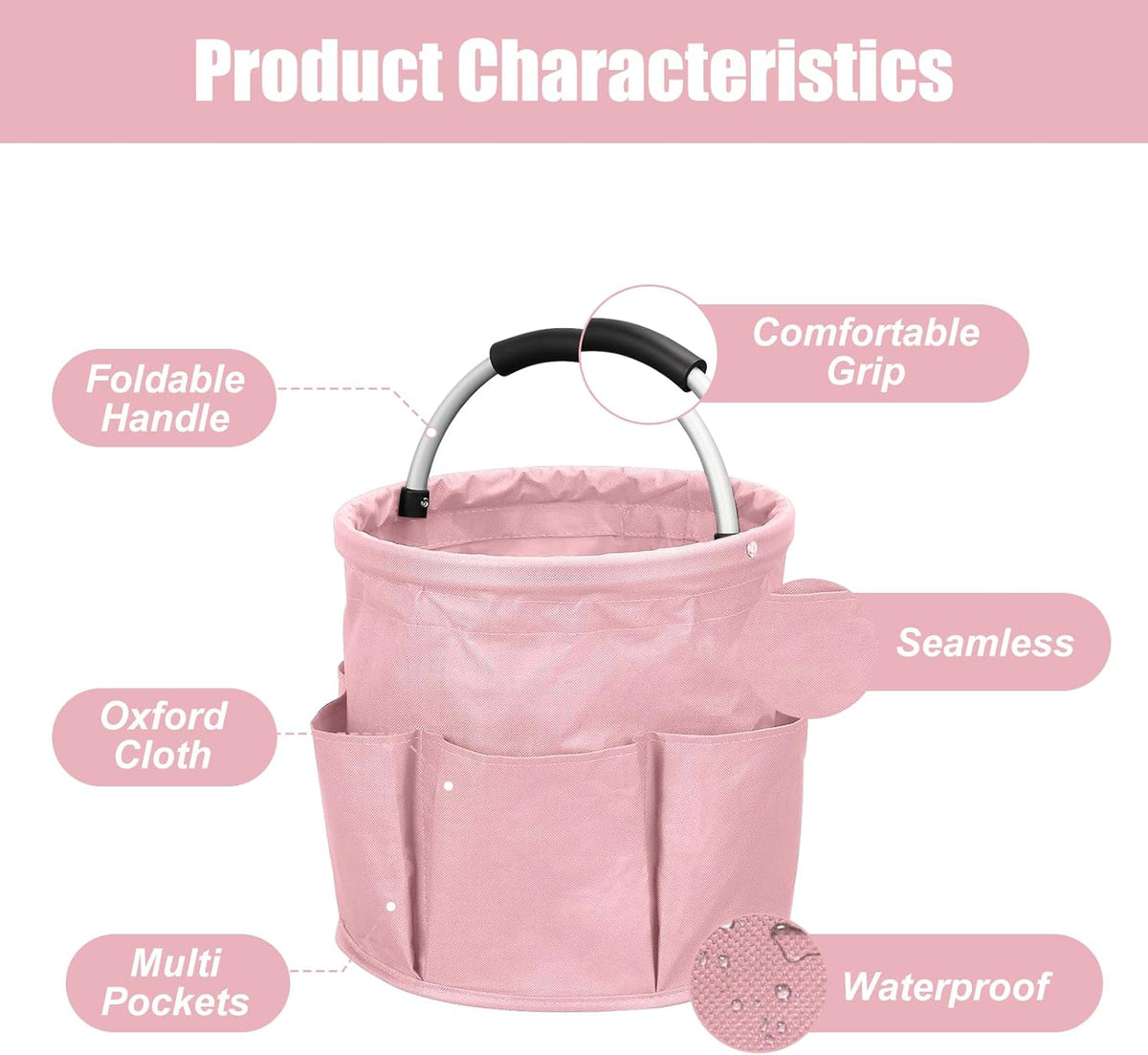Qivine 17L Cleaning Caddy with Handle, Cleaning Supply Caddy Foldable Tool Bag Cleaning Products