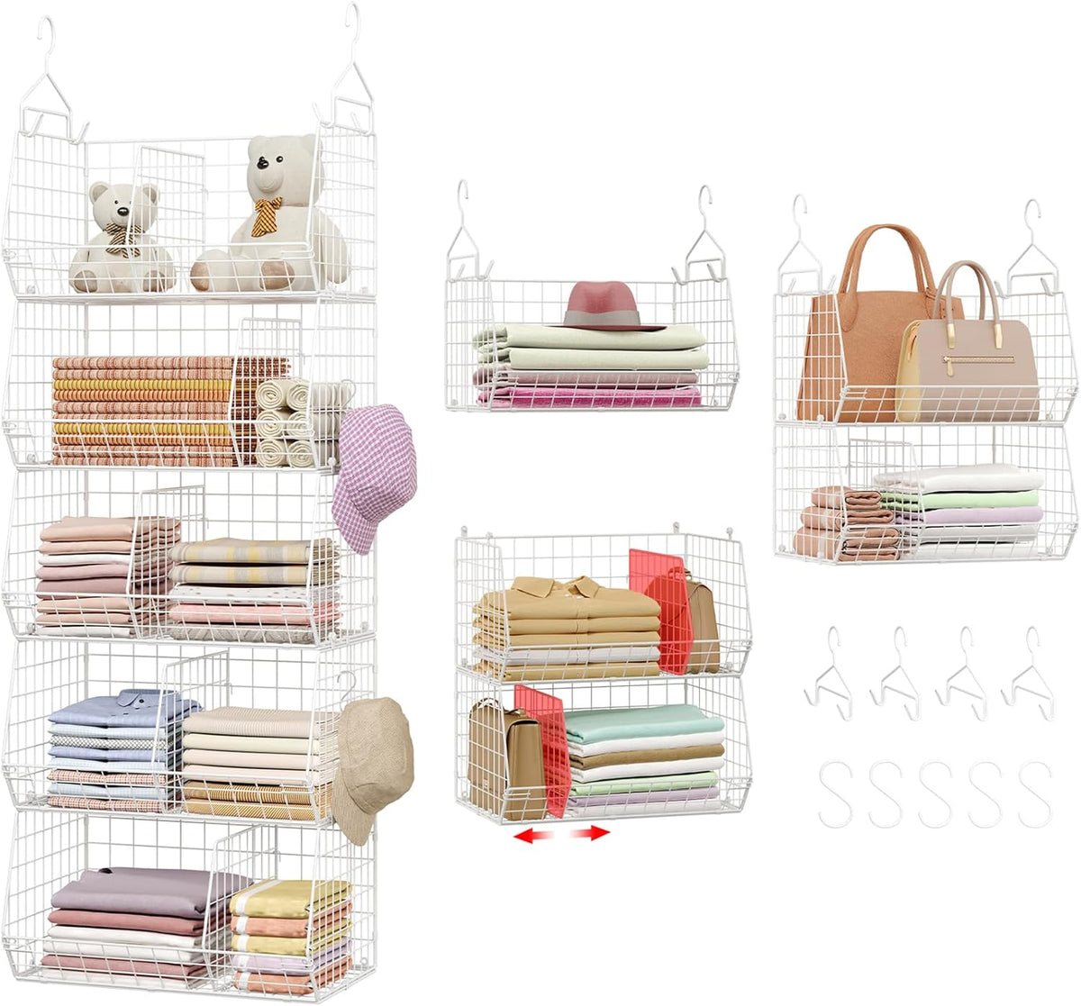 5 Tier Extra Large Closet Hanging Shelves with Divider,2 Pair Hook,16.5"L x 11.8"W x 51.4"H Closets