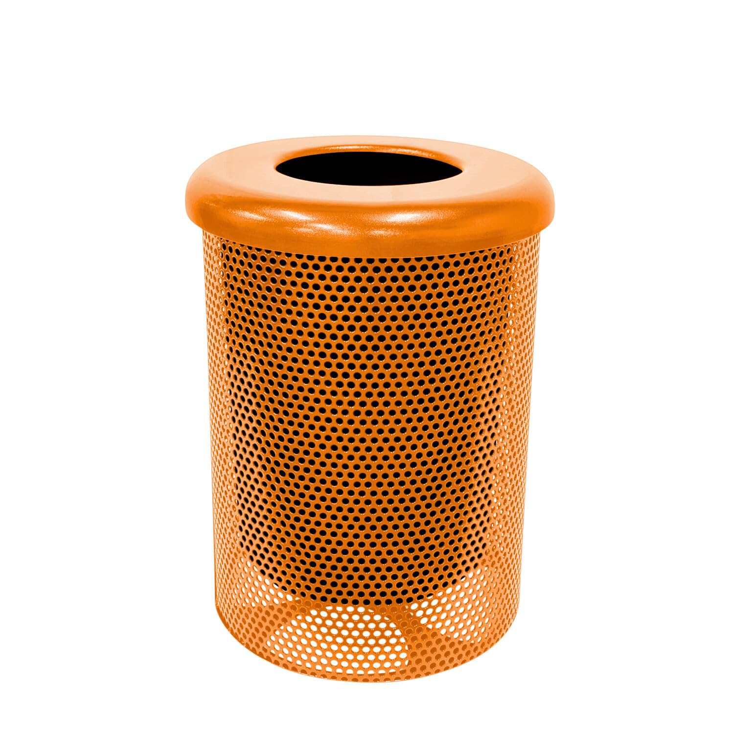 Coated Outdoor Furniture 32-Gallon Heavy-Duty Punched Steel Round Trash Receptacle, Commercial