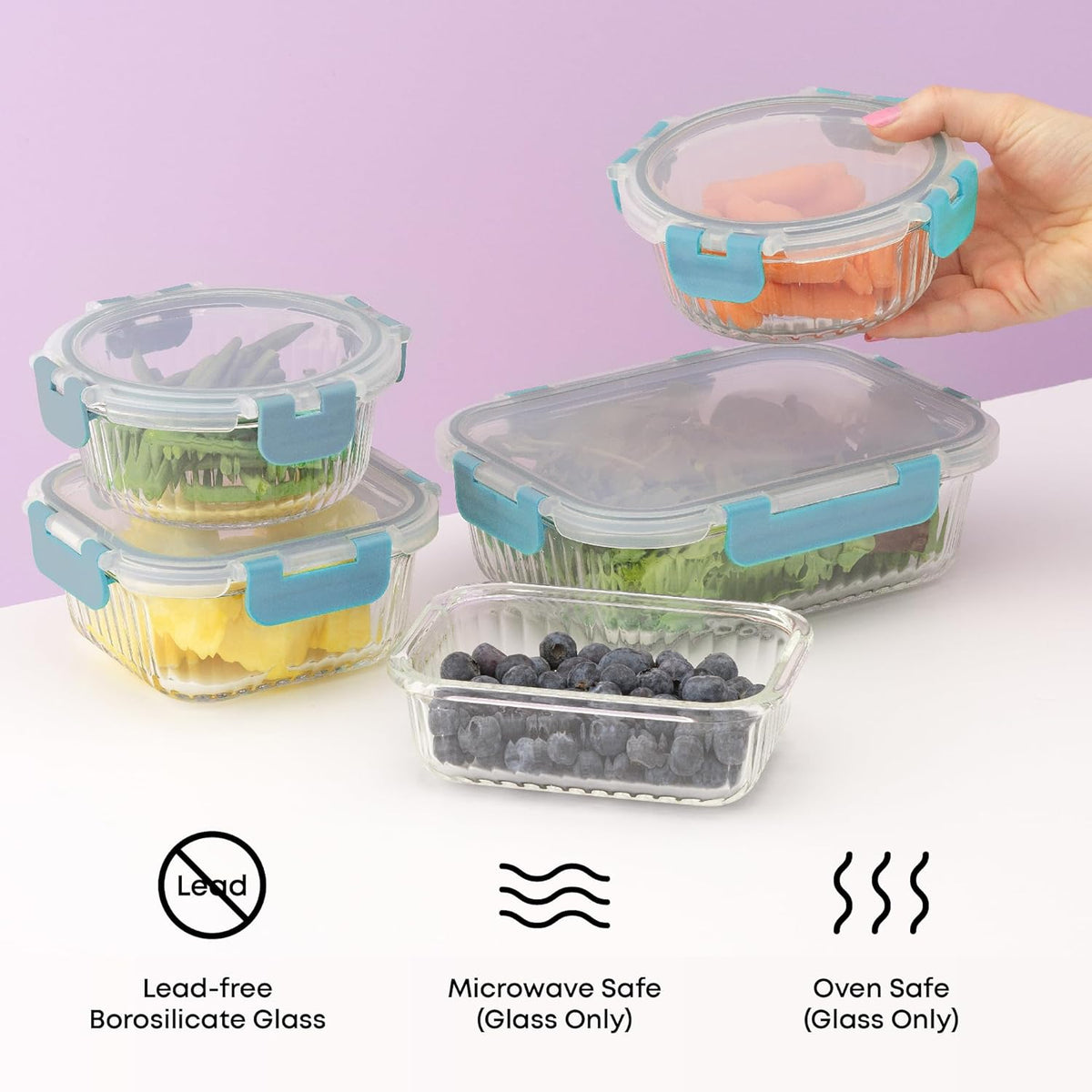 JoyJolt 24pc Borosilicate Glass Storage Containers with Lids | 12 Airtight/Freezer Safe Food