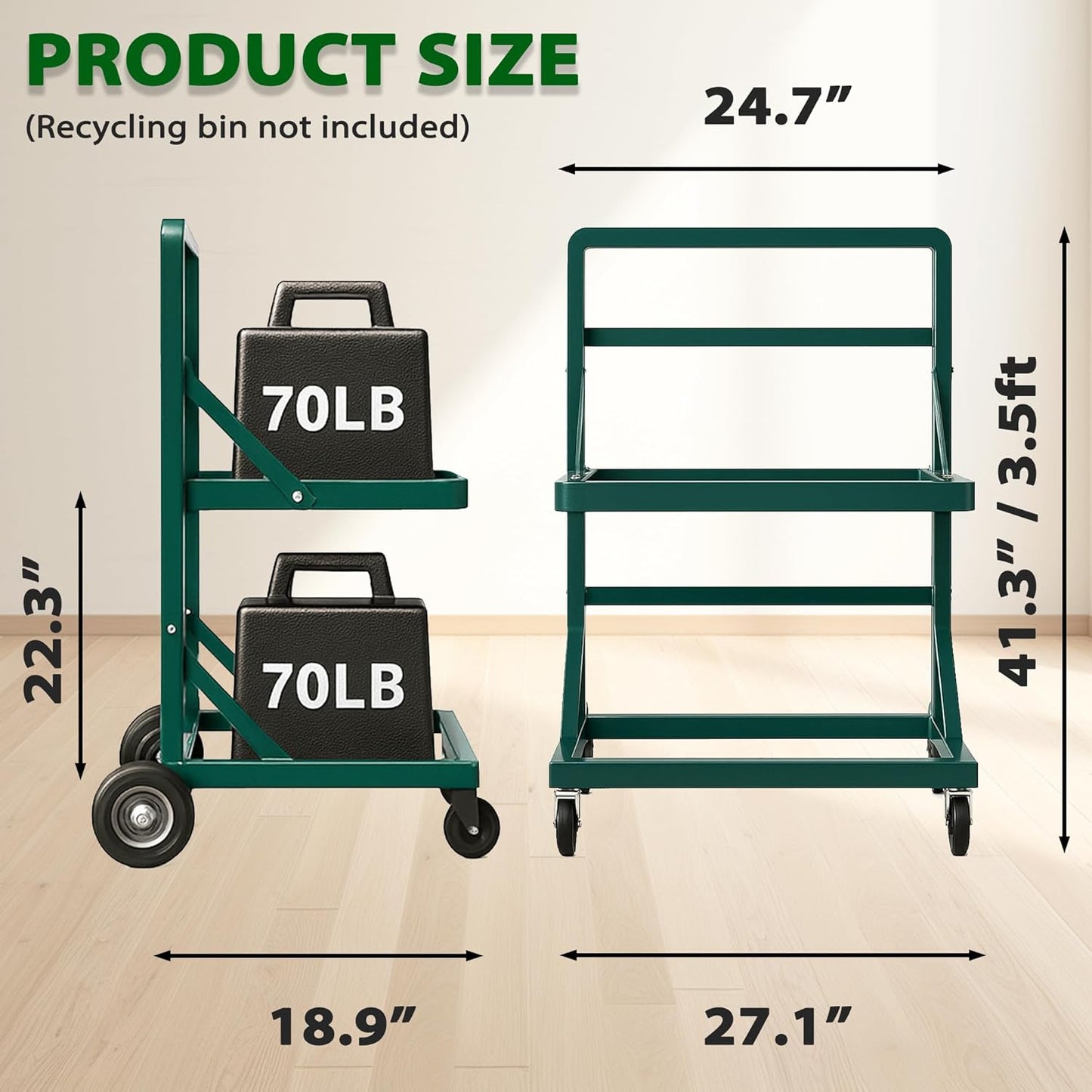Recycling Cart,2-Tier Recycle Bin Cart with Wheels,Holds up to 140 Lbs,Rolling Utility Organizer