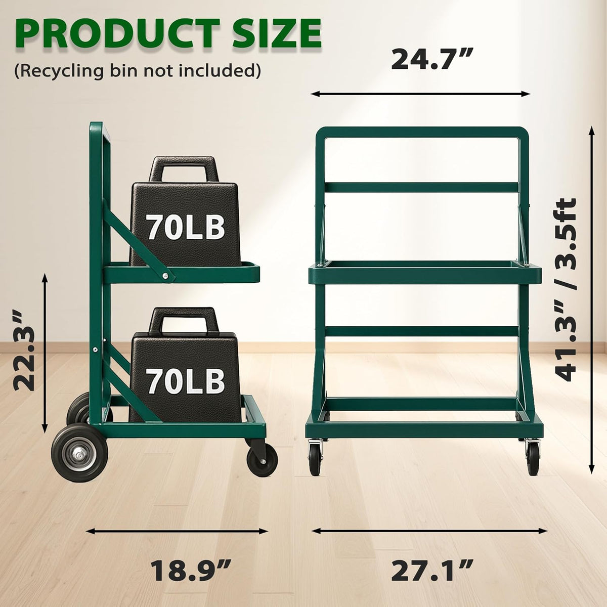 Recycling Cart,2-Tier Recycle Bin Cart with Wheels,Holds up to 140 Lbs,Rolling Utility Organizer