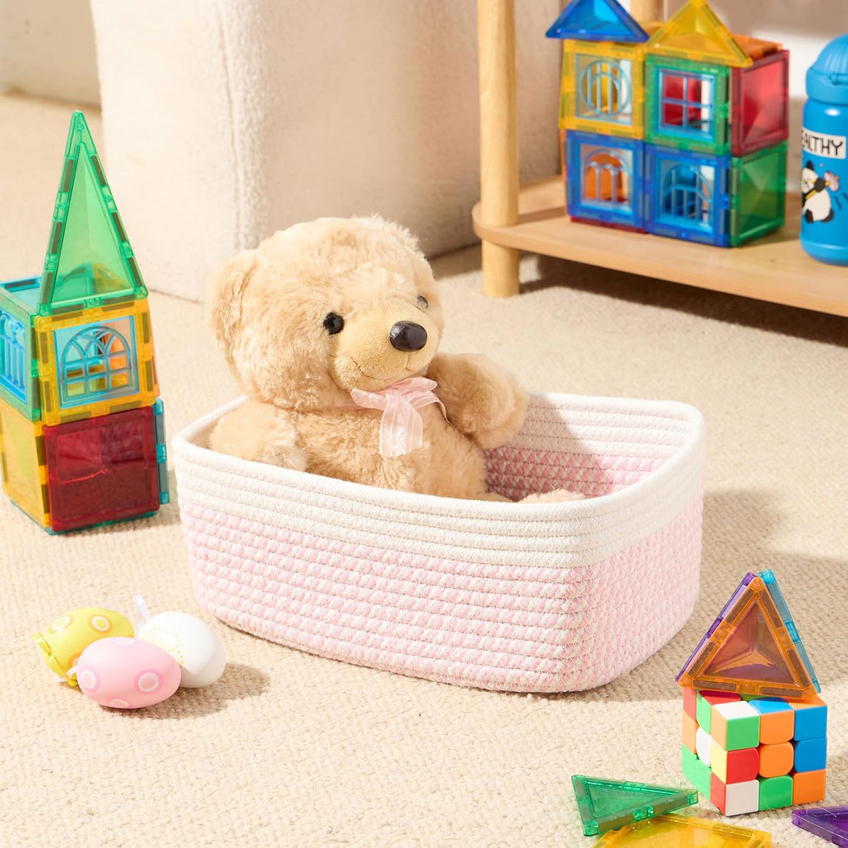 Small Storage Baskets for Organizing | Closet Organizer Bins | Shelf Toy Basket | Woven Rope