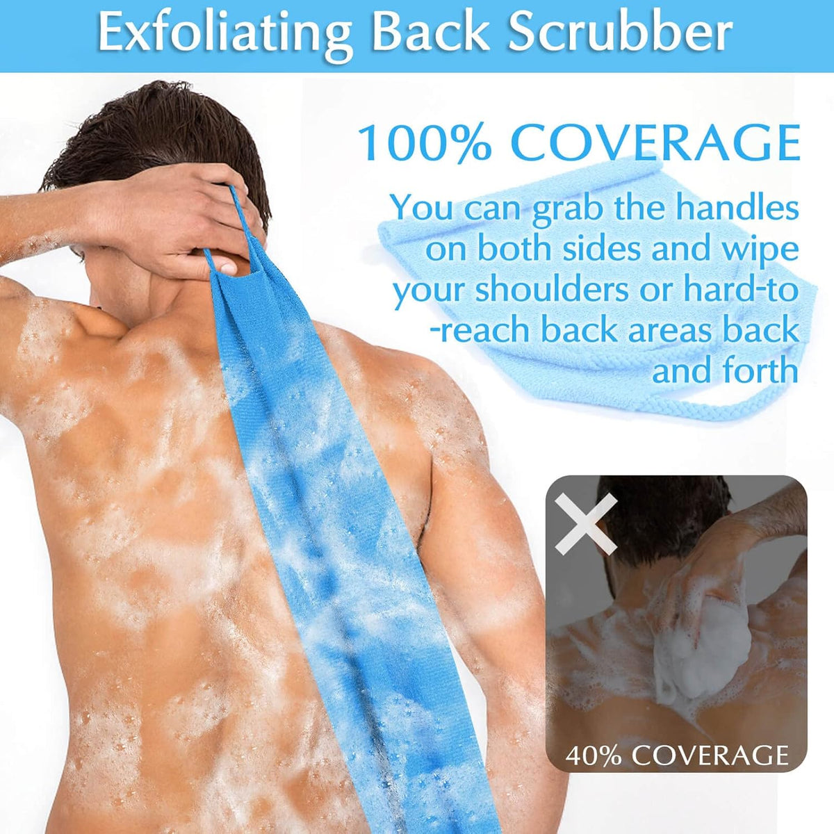 Anezus Exfoliating Back Scrubber Bath Gloves Set, Exfoliating Shower Towel with Shower Gloves for