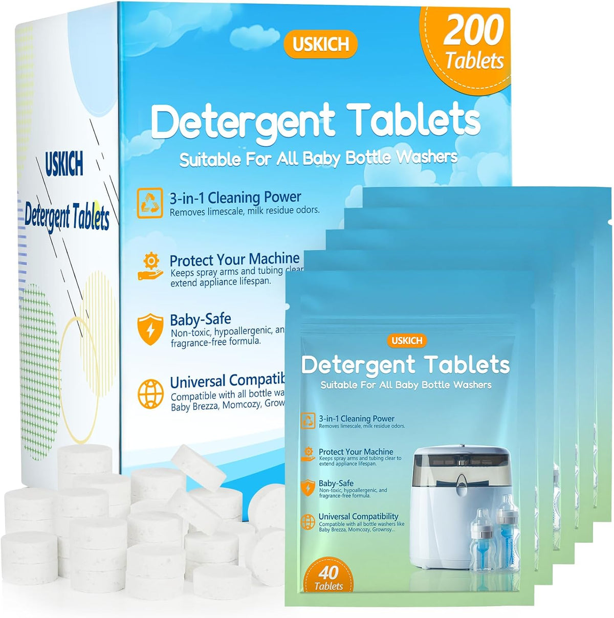 200Pcs Detergent Washing Tablets for Momcozy,Deep Cleaning Baby Brezza Bottle Washer,Compatible