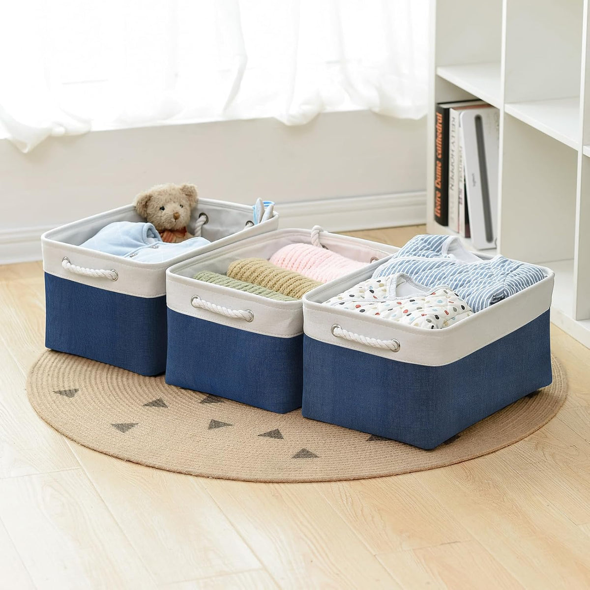 TheWarmHome Collapsible Storage Bin for Shelves - Large 3 Pack 16x12x8 inch Storage Basket for