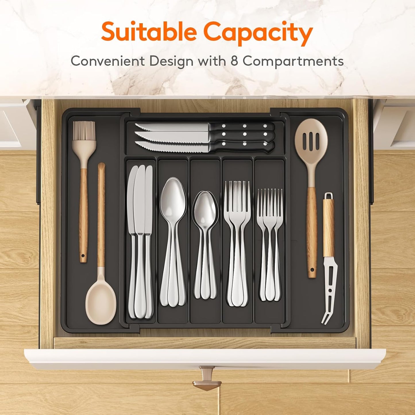 Lifewit Silverware Drawer Organizer, Expandable from 11 to 18 inches, Utensil Tray for Kitchen, BPA