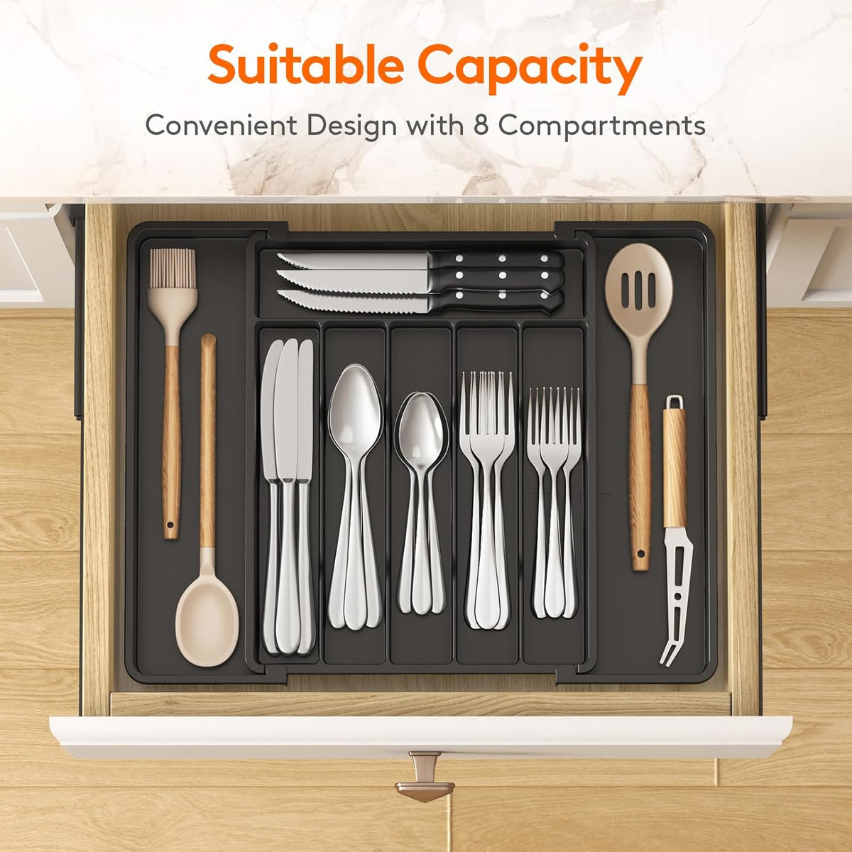 Lifewit Silverware Drawer Organizer, Expandable from 11 to 18 inches, Utensil Tray for Kitchen, BPA