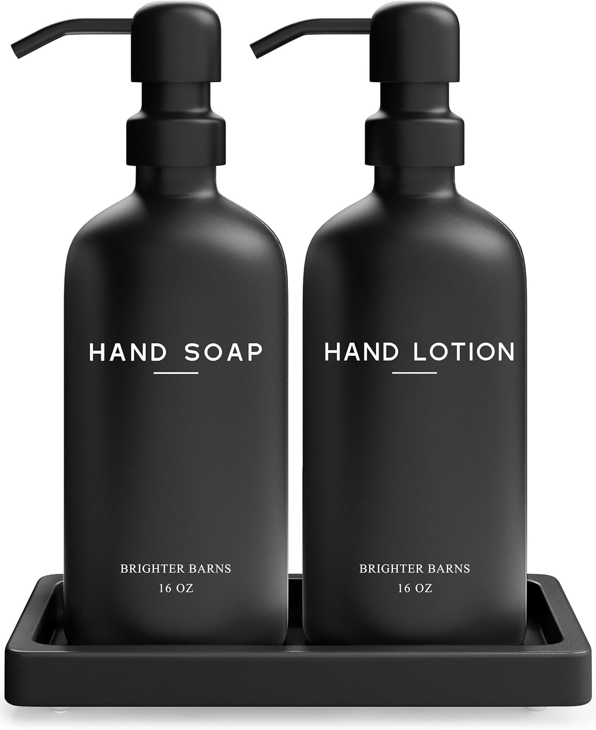 Black Glass Soap and Lotion Dispenser Set with Tray by Brighter Barns - Hand Soap Dispenser