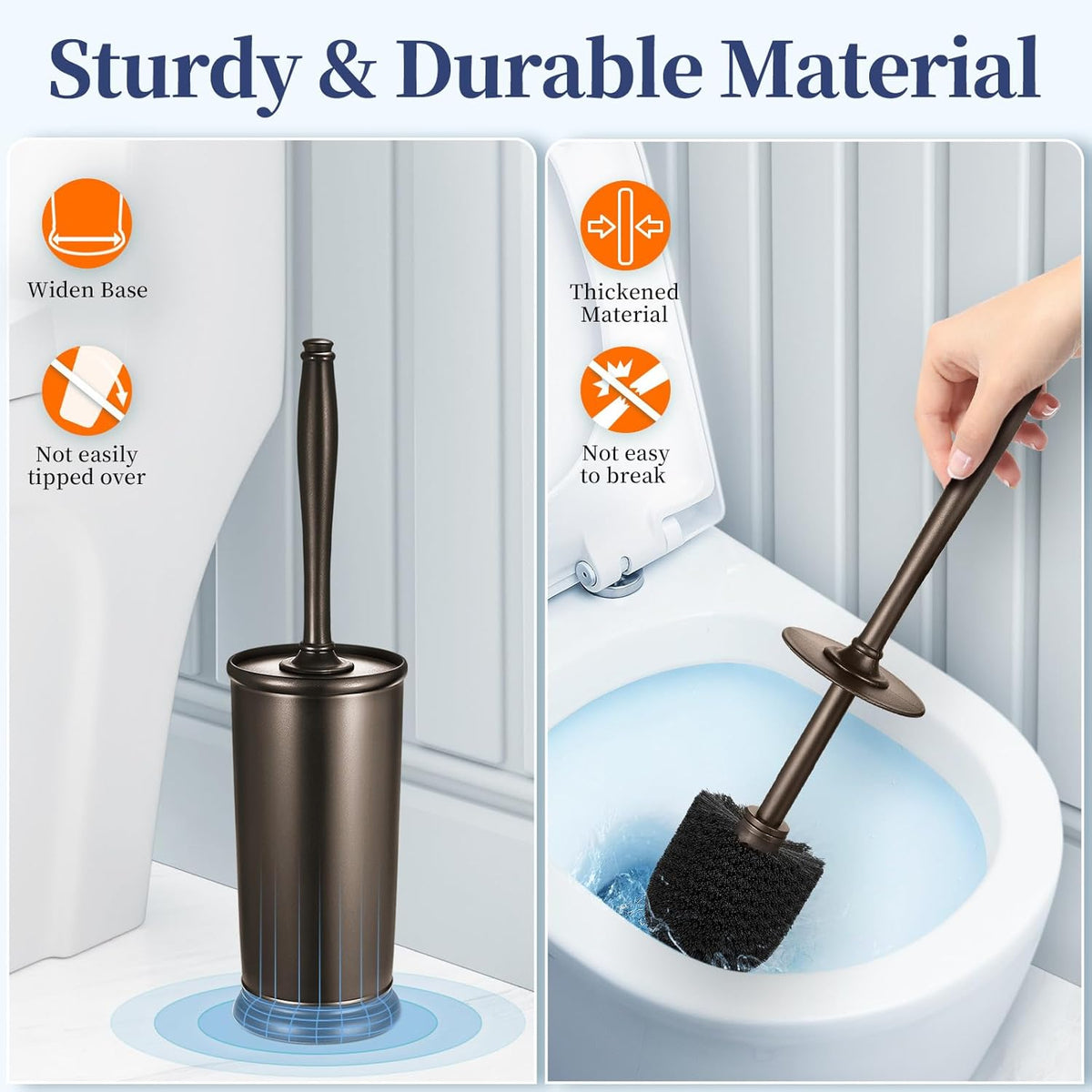 HAMITOR Toilet Bowl Brush Holder Set: 2 Pack Modern Deep Cleaning Bathroom Toilet Scrubber with